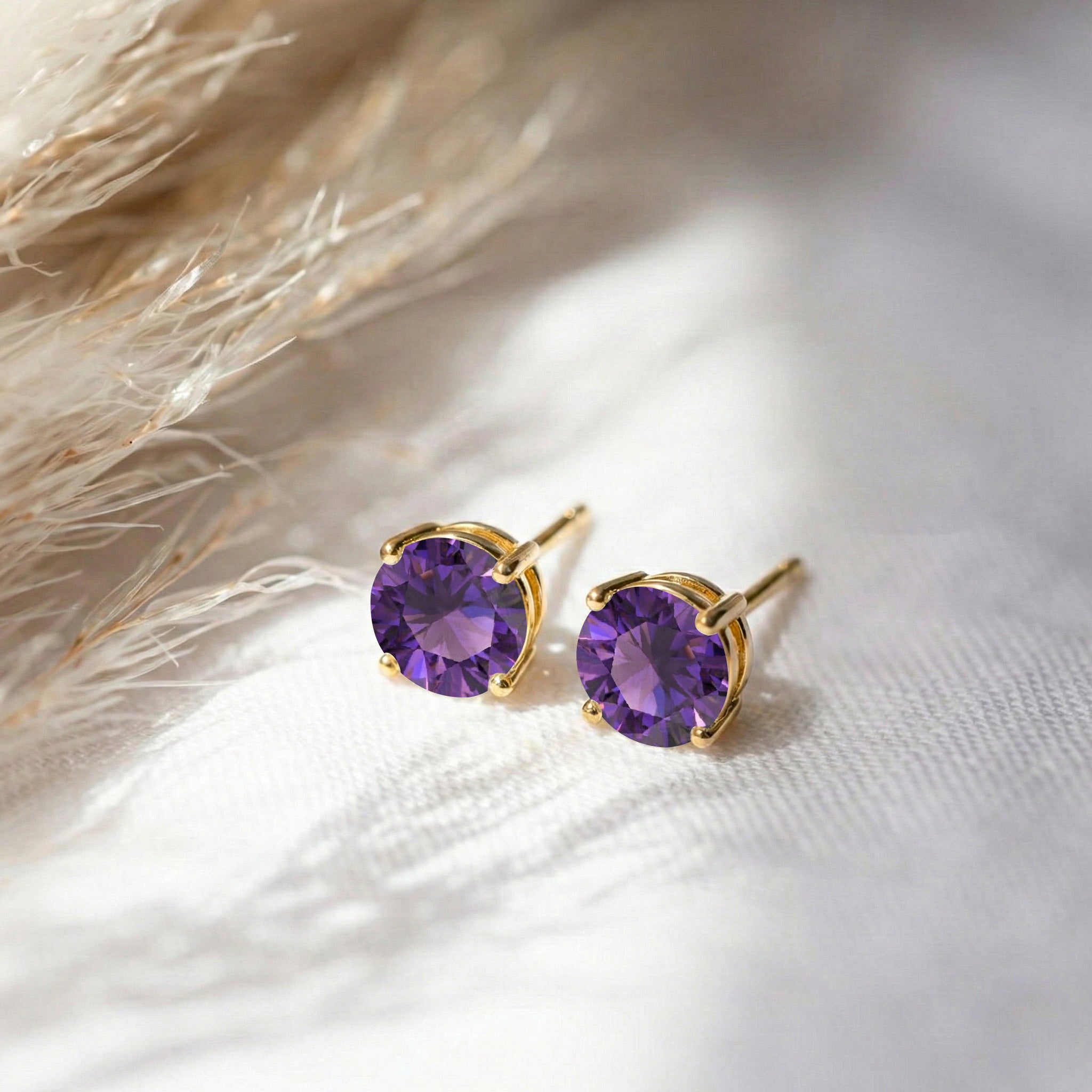 Amethyst Round Stud Earrings in 925 Sterling Silver 5.15ct