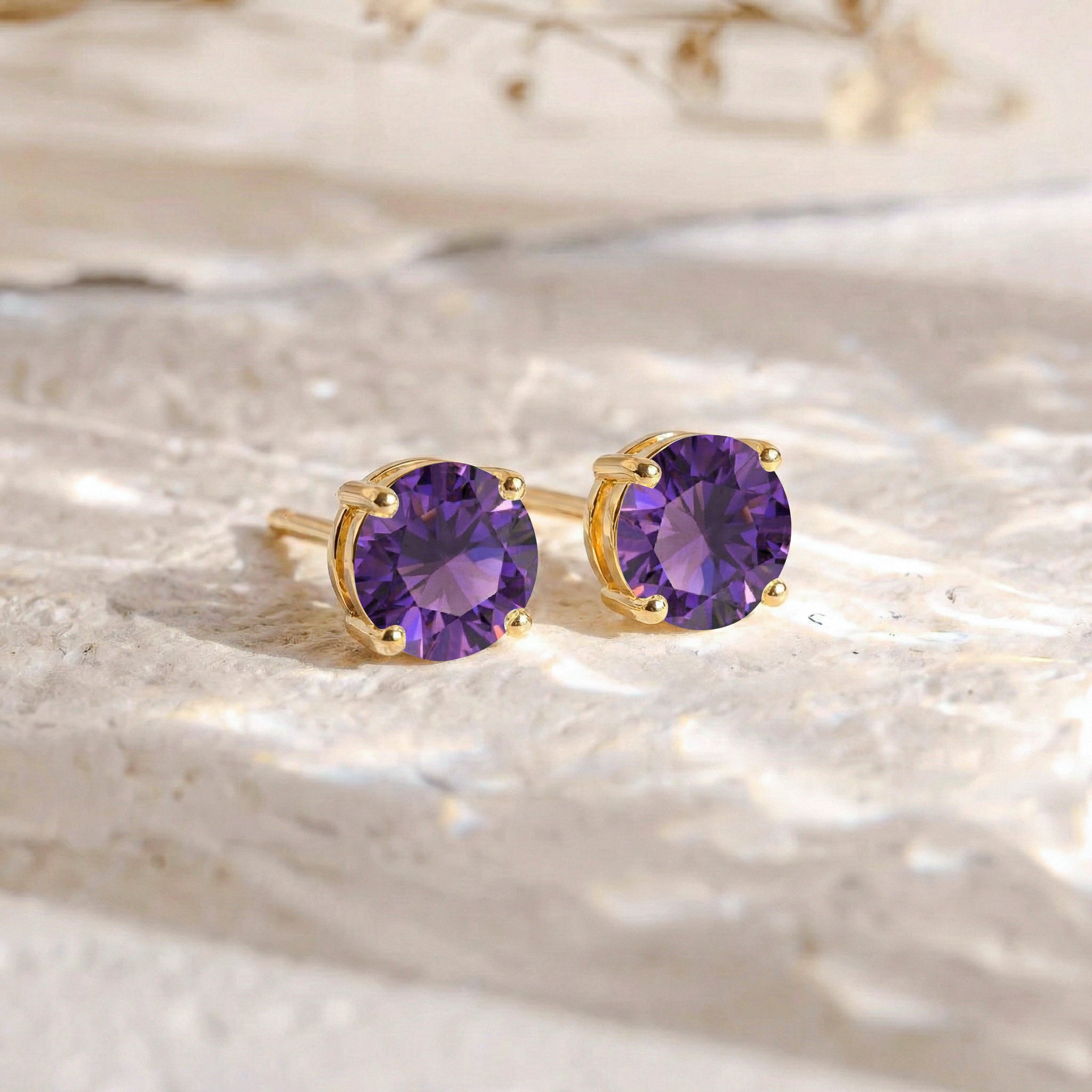 Amethyst Round Stud Earrings in 925 Sterling Silver 5.15ct