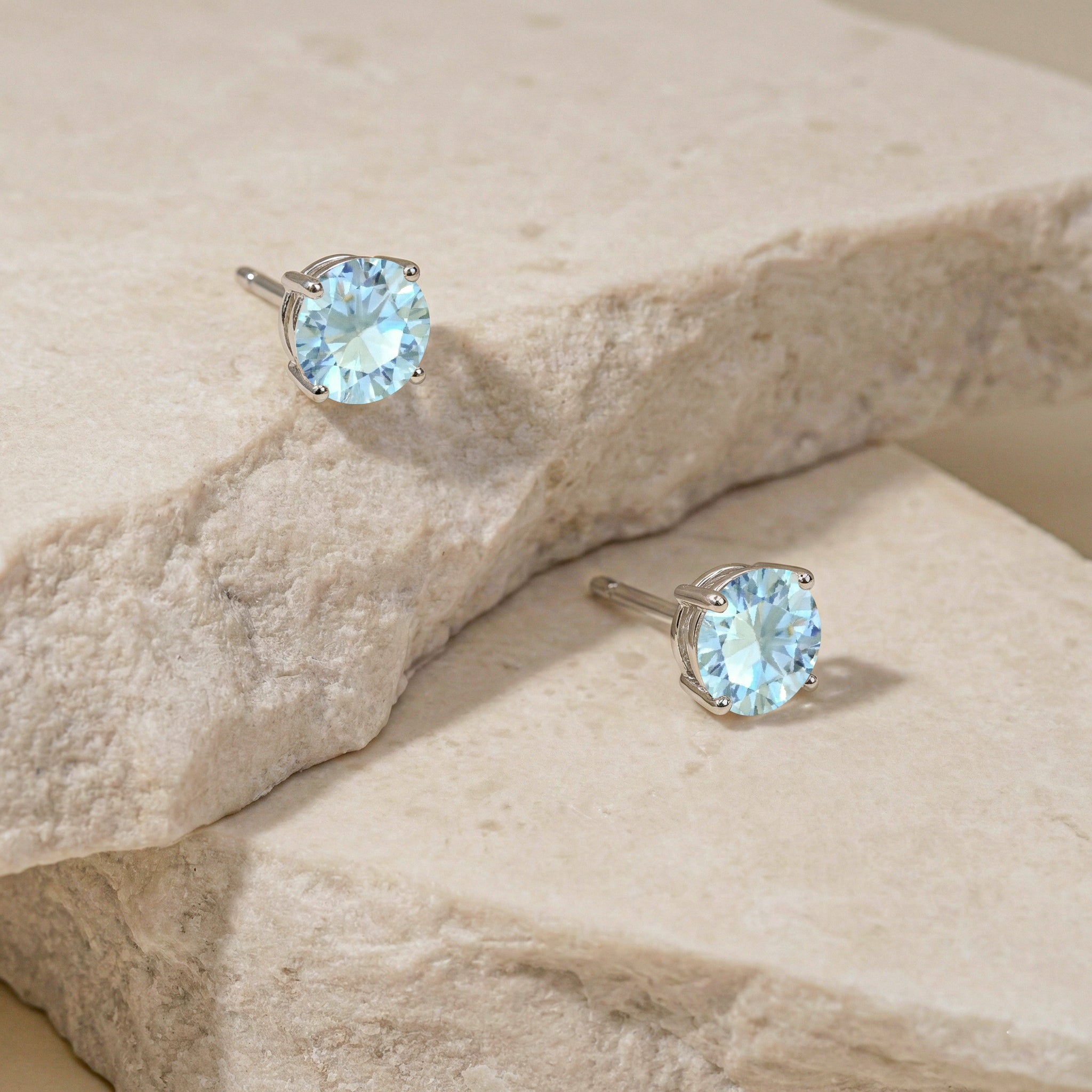 Aquamarine Round Stud Earrings in 925 Sterling Silver 5.15ct
