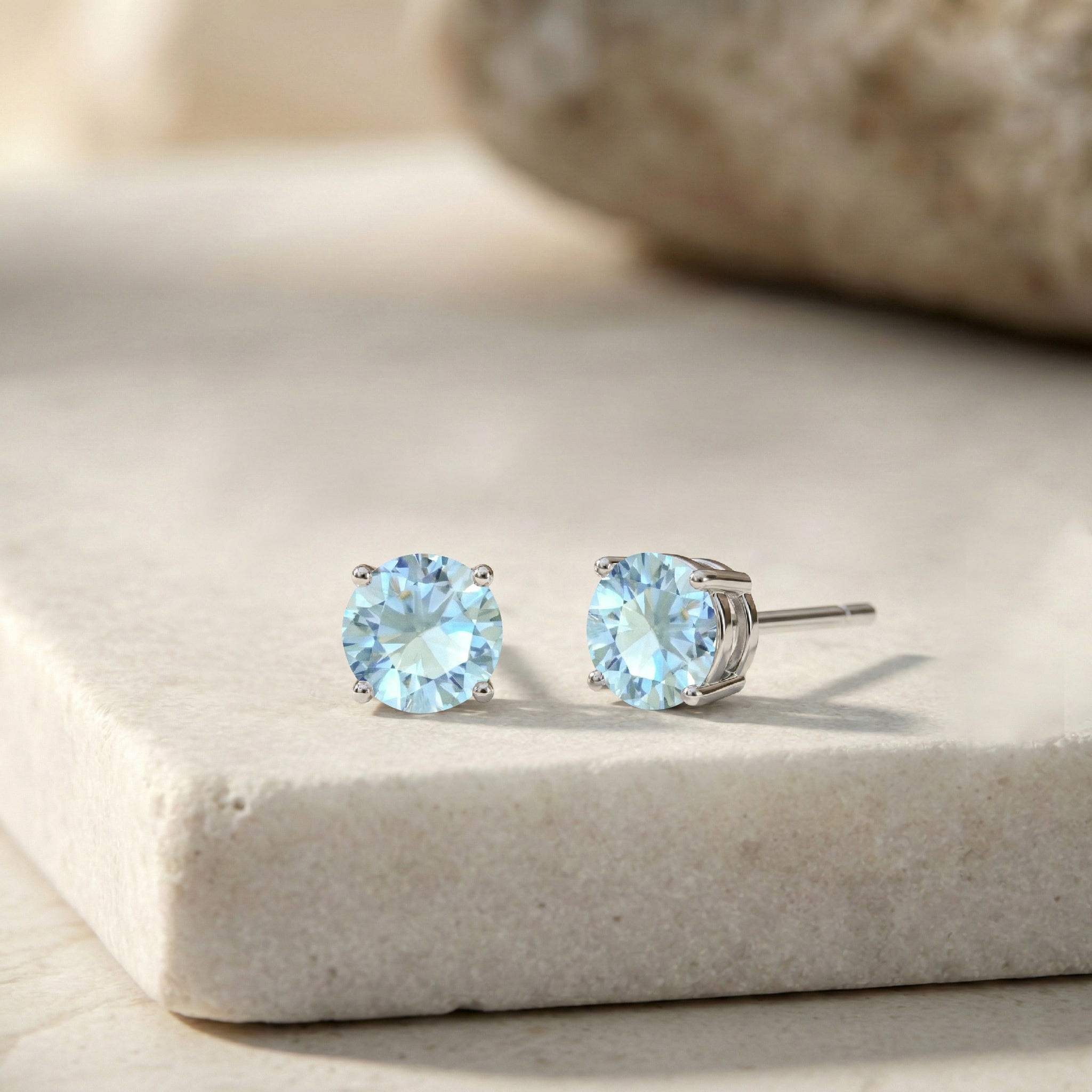 Aquamarine Round Stud Earrings in 925 Sterling Silver 5.15ct
