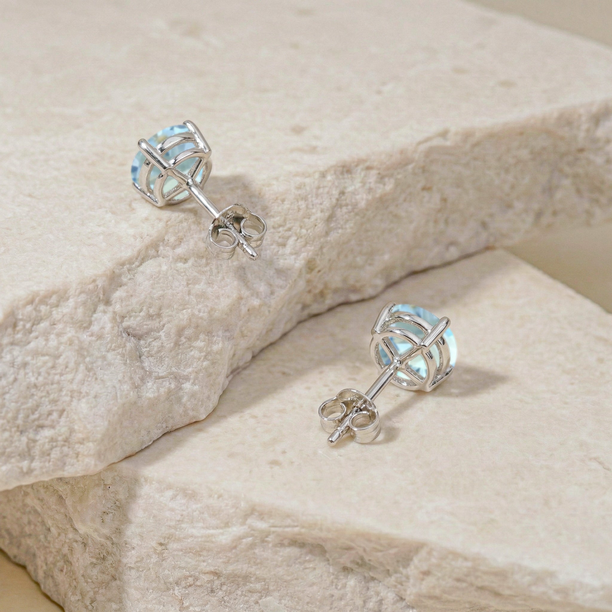 Aquamarine Round Stud Earrings in 925 Sterling Silver 5.15ct