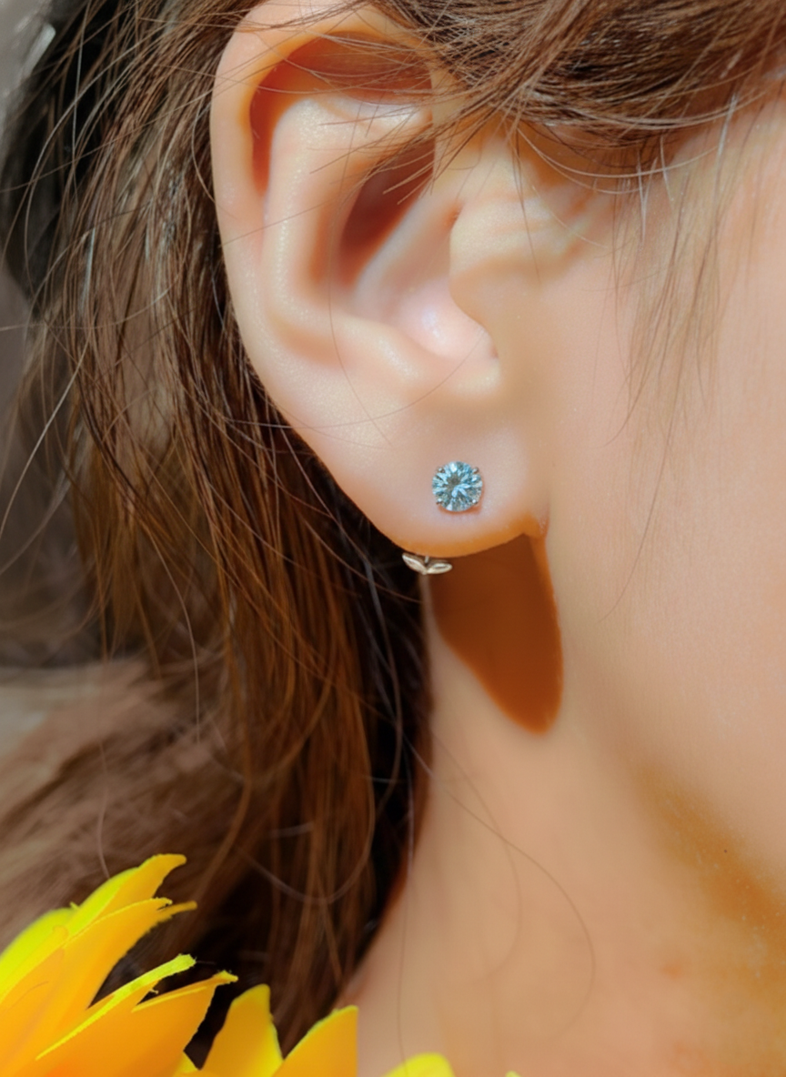 Aquamarine Round Stud Earrings in 925 Sterling Silver 5.15ct
