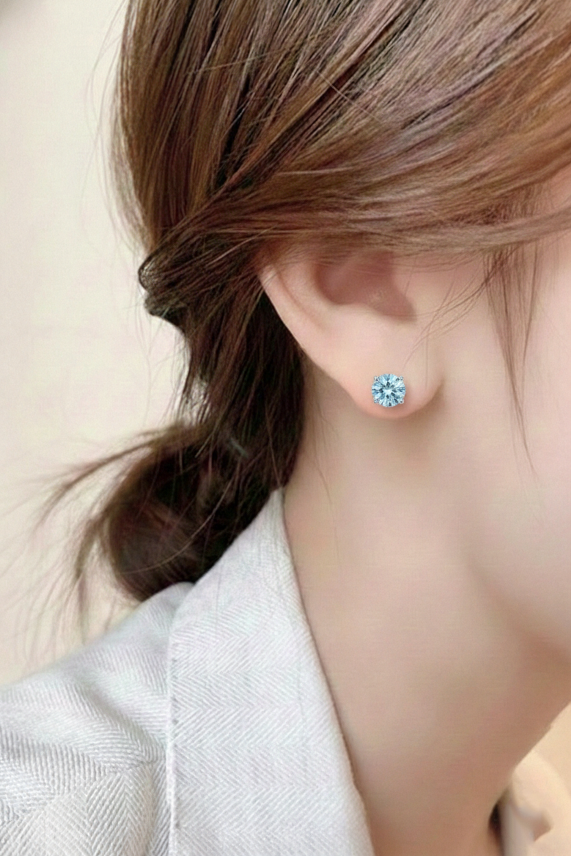 Aquamarine Round Stud Earrings in 925 Sterling Silver 5.15ct