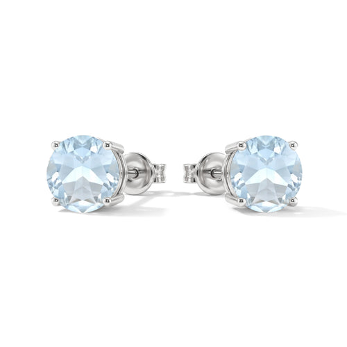 Aquamarine Round Stud Earrings in 925 Sterling Silver 5.15ct