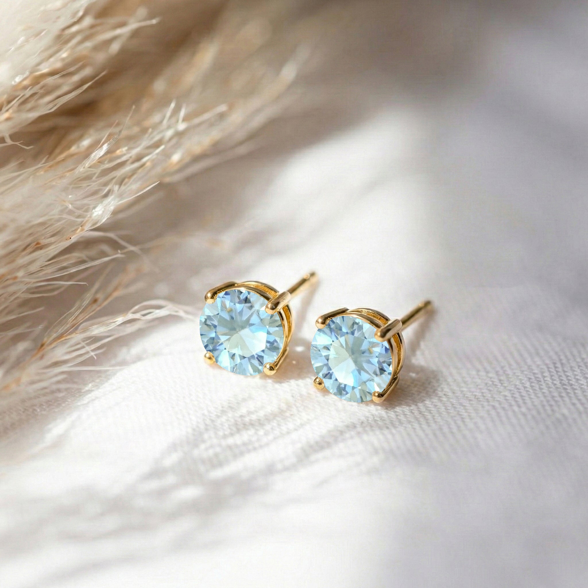 Aquamarine Round Stud Earrings in 925 Sterling Silver 5.15ct