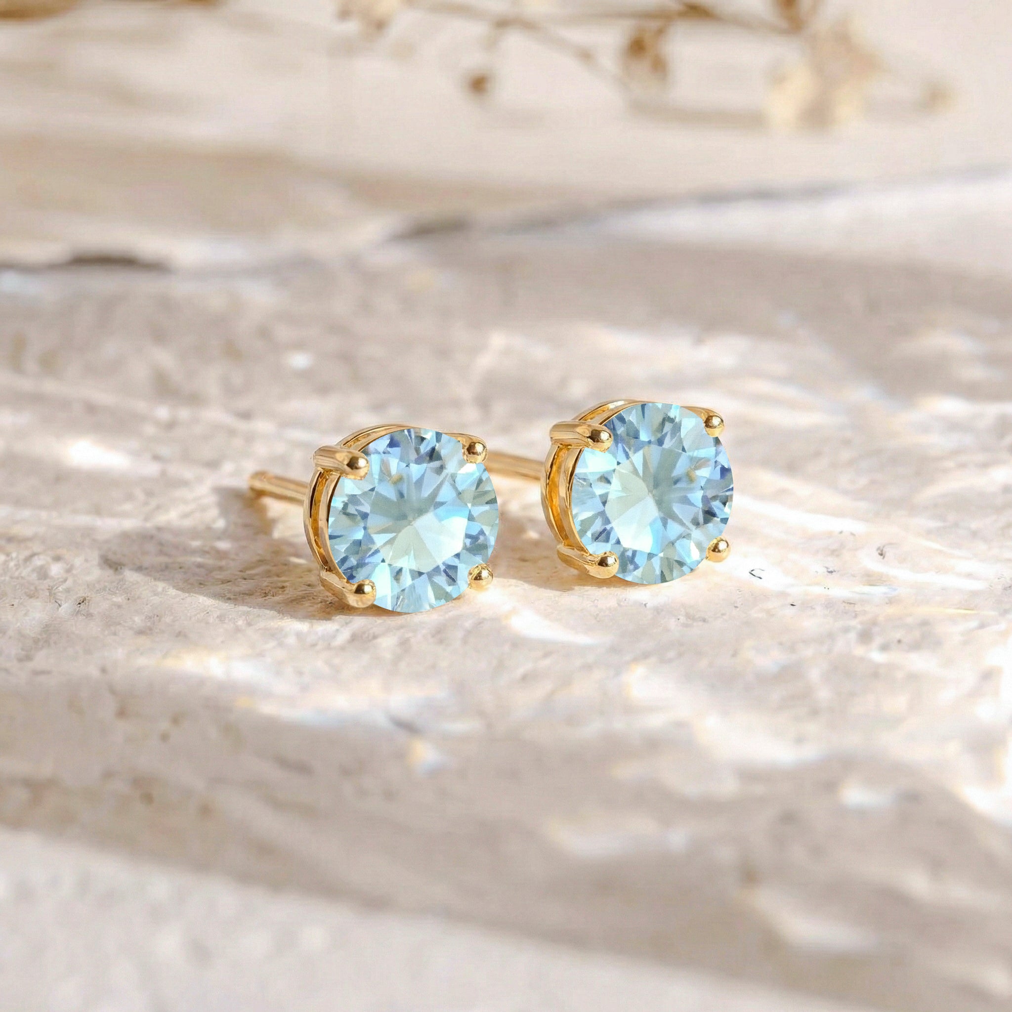 Aquamarine Round Stud Earrings in 925 Sterling Silver 5.15ct