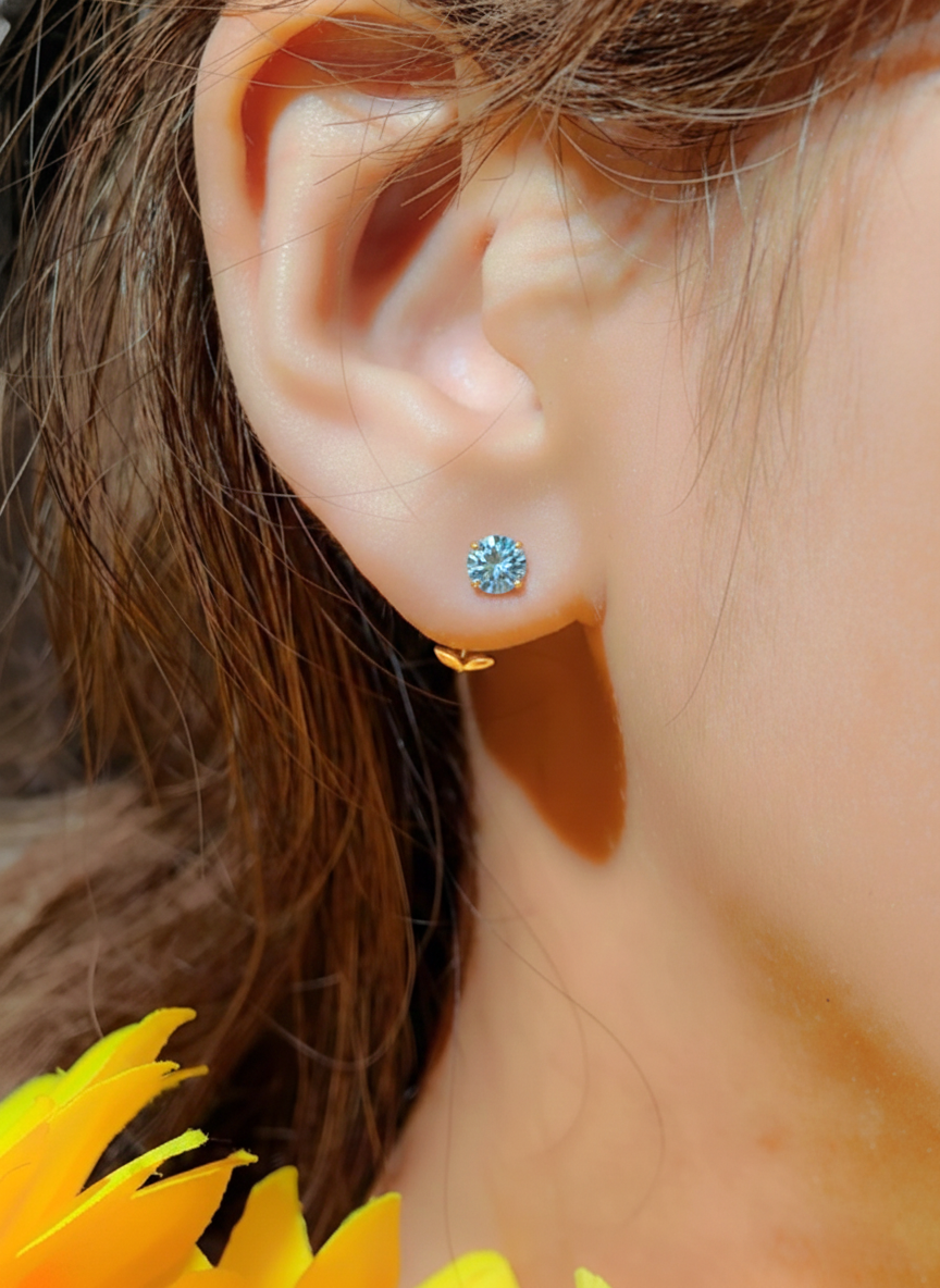 Aquamarine Round Stud Earrings in 925 Sterling Silver 5.15ct