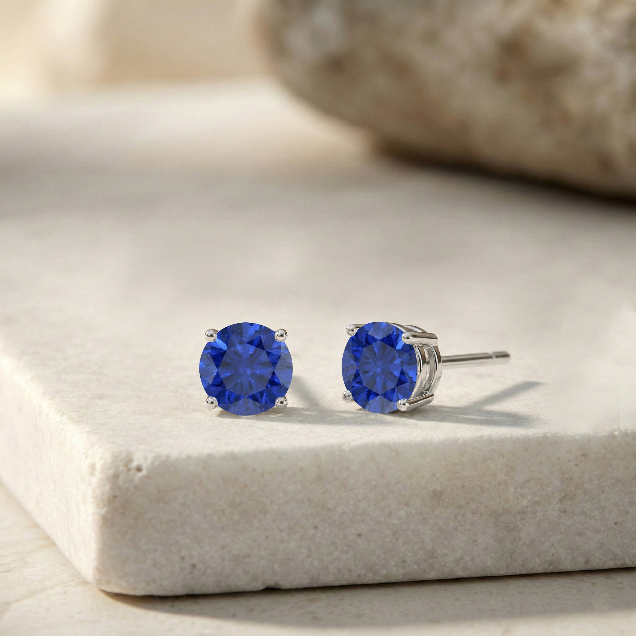 Blue Sapphire Round Stud Earrings in 925 Sterling Silver 5.15ct