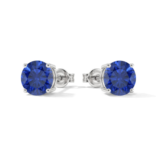 Blue Sapphire Round Stud Earrings in 925 Sterling Silver 5.15ct