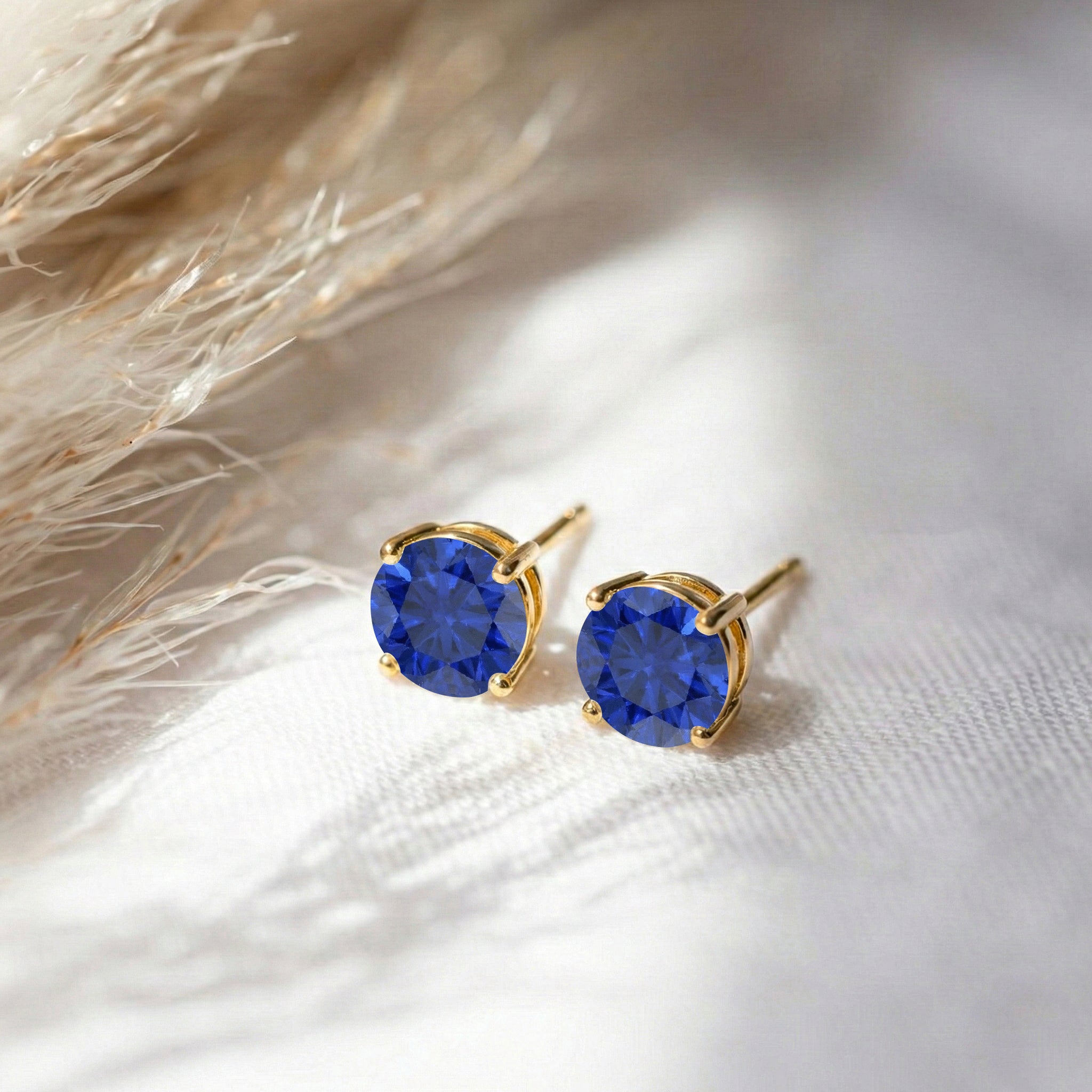 Blue Sapphire Round Stud Earrings in 925 Sterling Silver 5.15ct