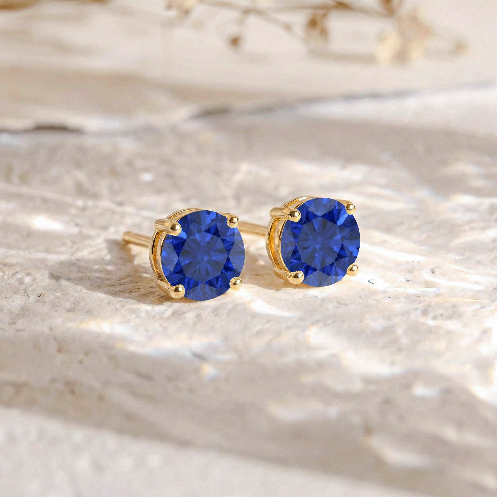 Blue Sapphire Round Stud Earrings in 925 Sterling Silver 5.15ct