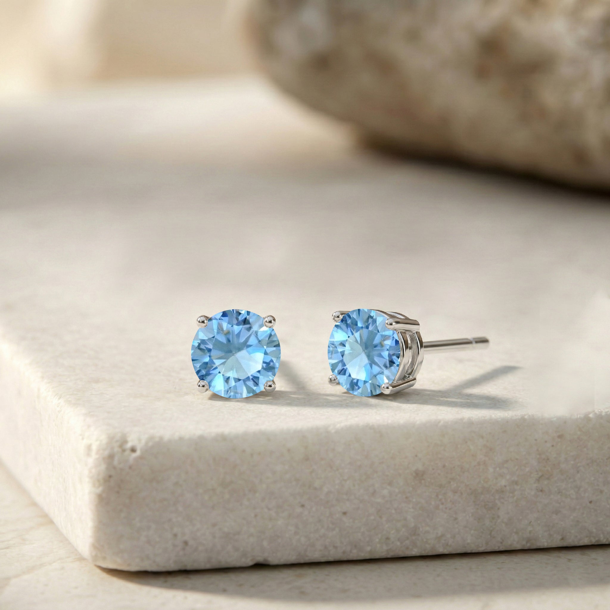 Blue Topaz Round Stud Earrings in 925 Sterling Silver 5.15ct
