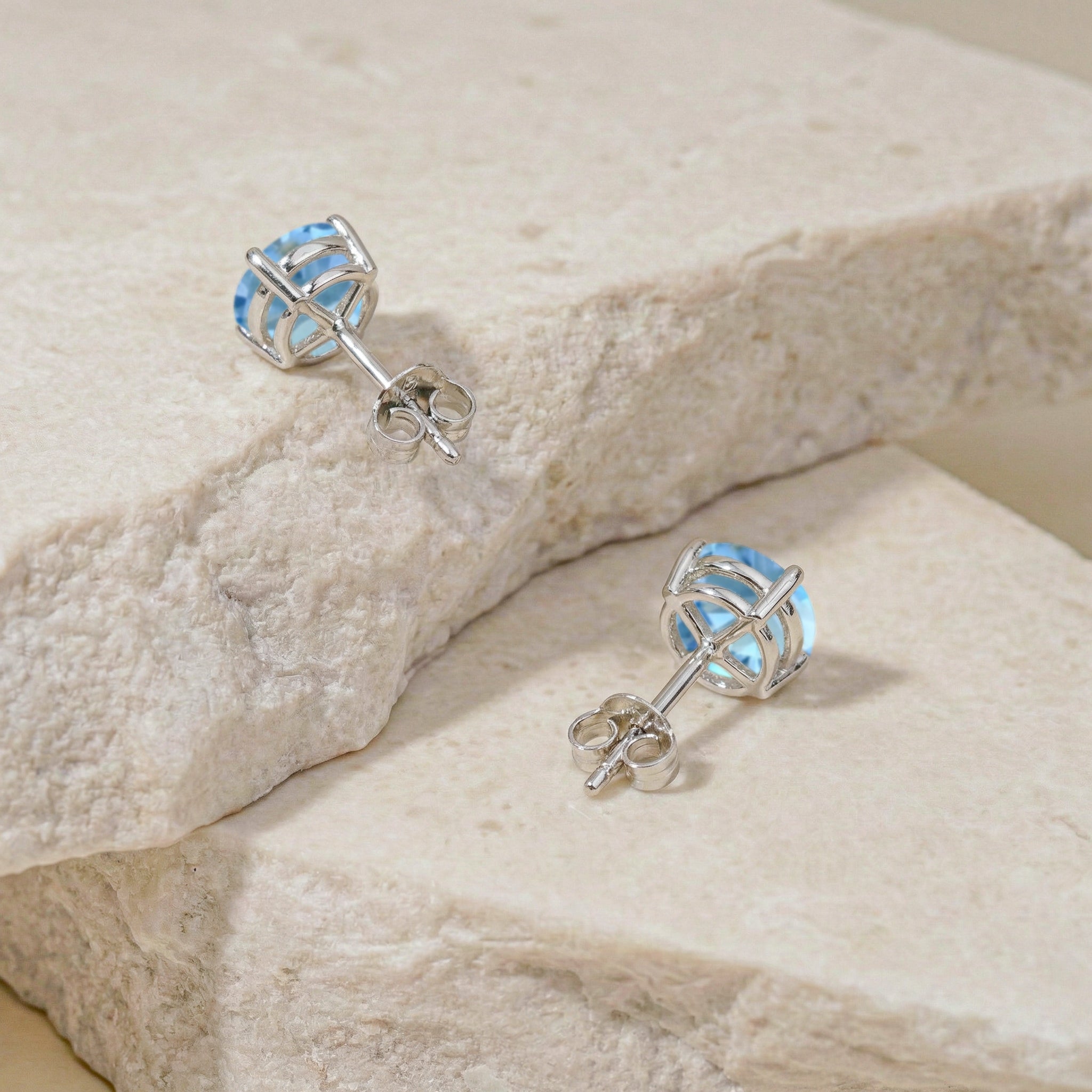 Blue Topaz Round Stud Earrings in 925 Sterling Silver 5.15ct