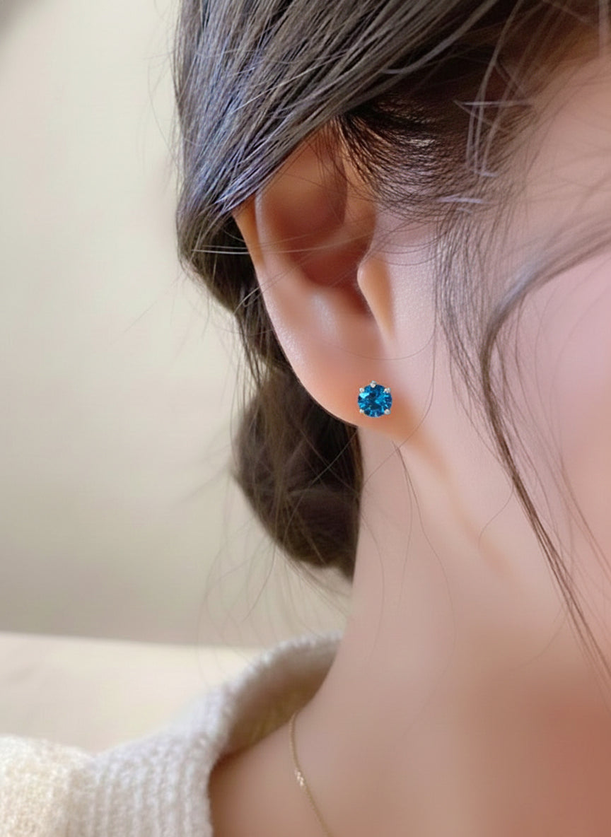 Blue Topaz Round Stud Earrings in 925 Sterling Silver 5.15ct