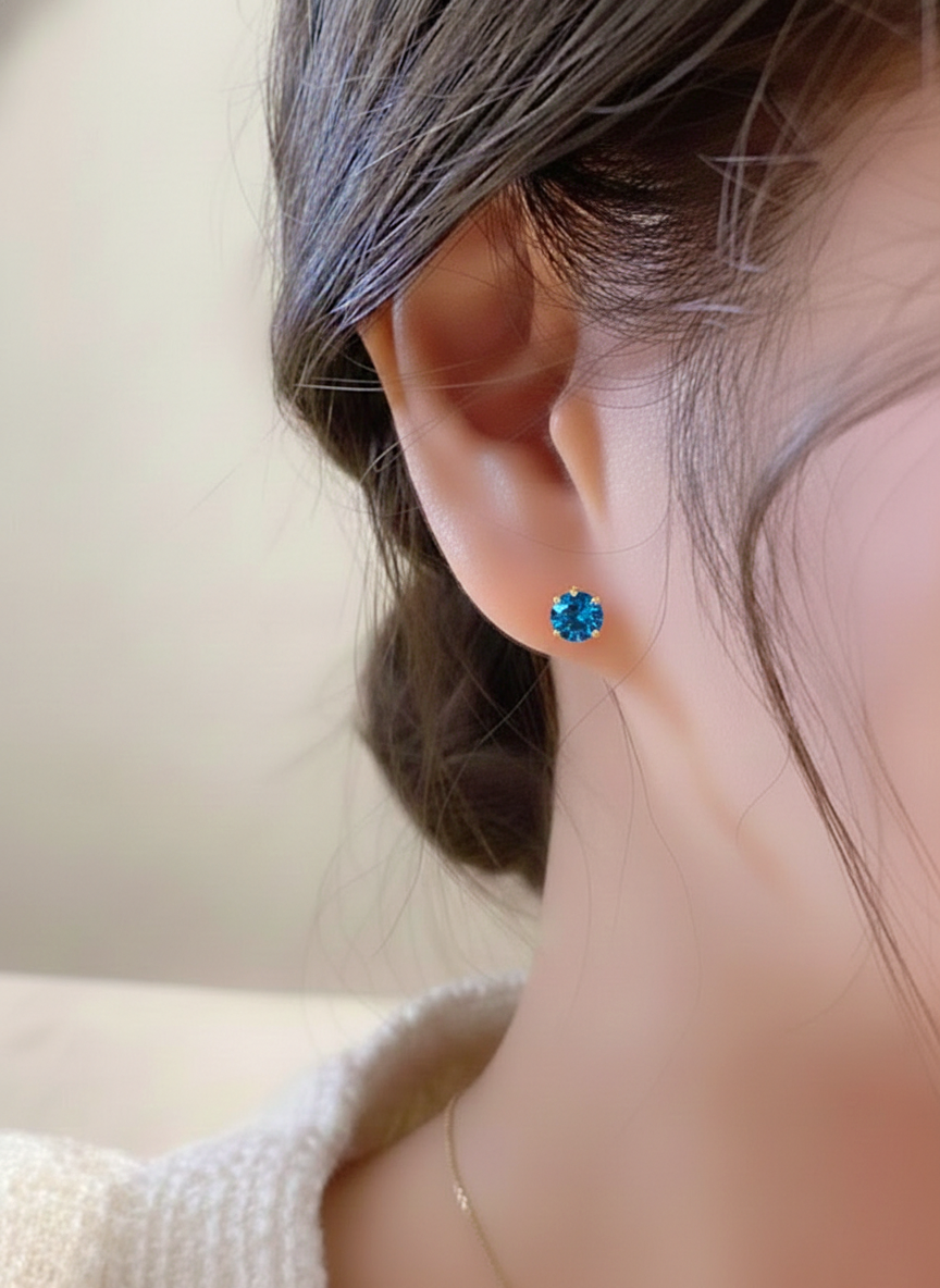 Blue Topaz Round Stud Earrings in 925 Sterling Silver 5.15ct