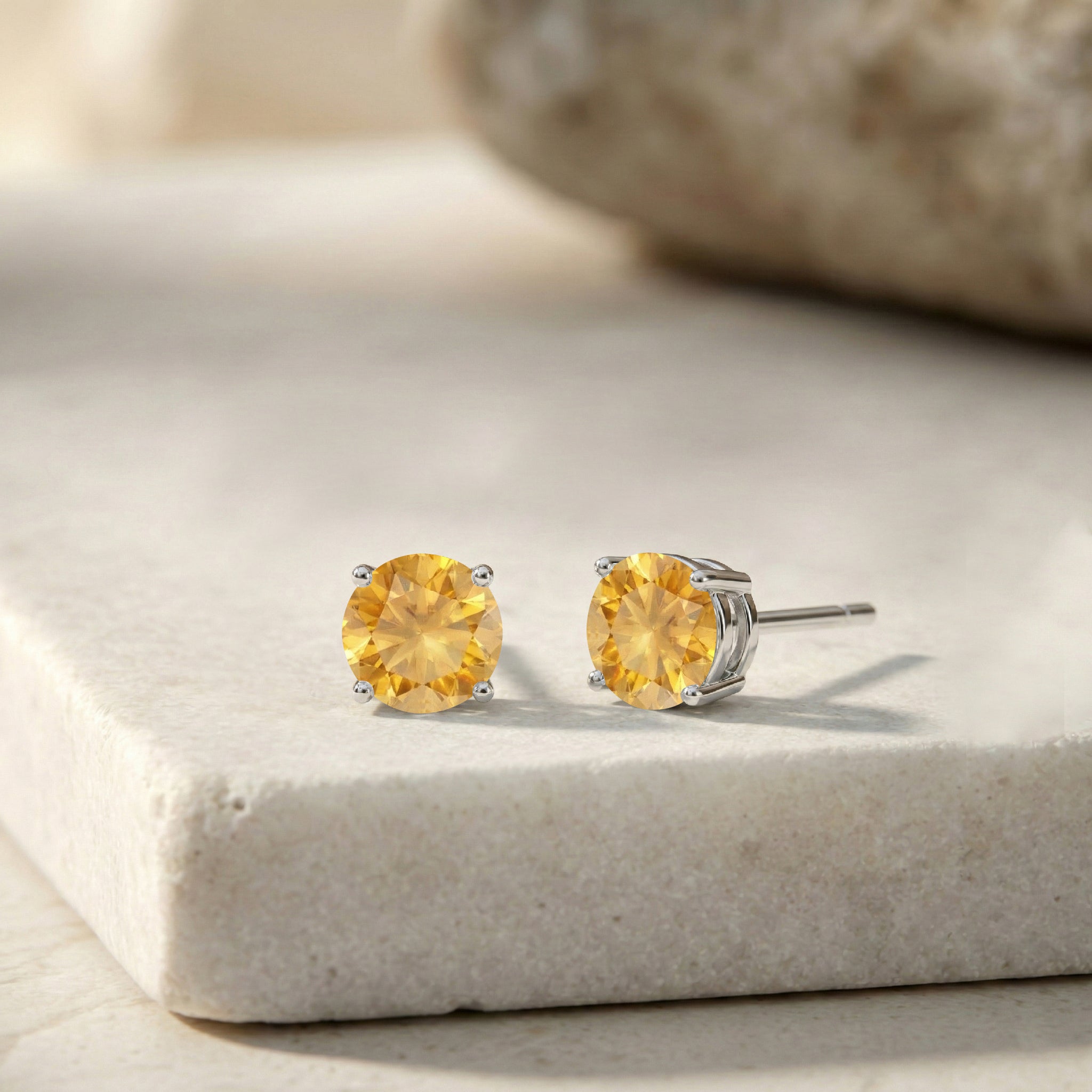 Citrine Round Stud Earrings in 925 Sterling Silver 5.15ct