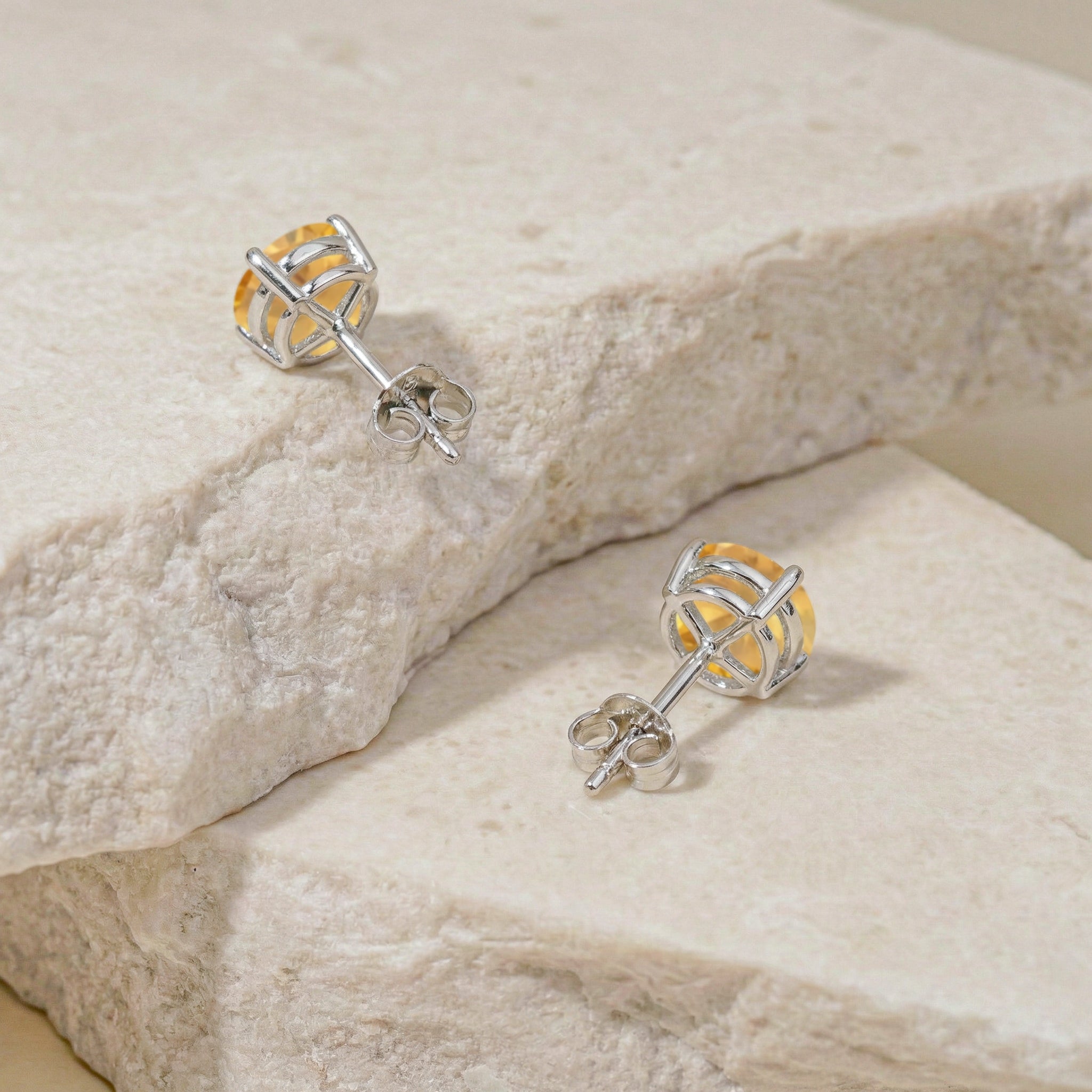 Citrine Round Stud Earrings in 925 Sterling Silver 5.15ct