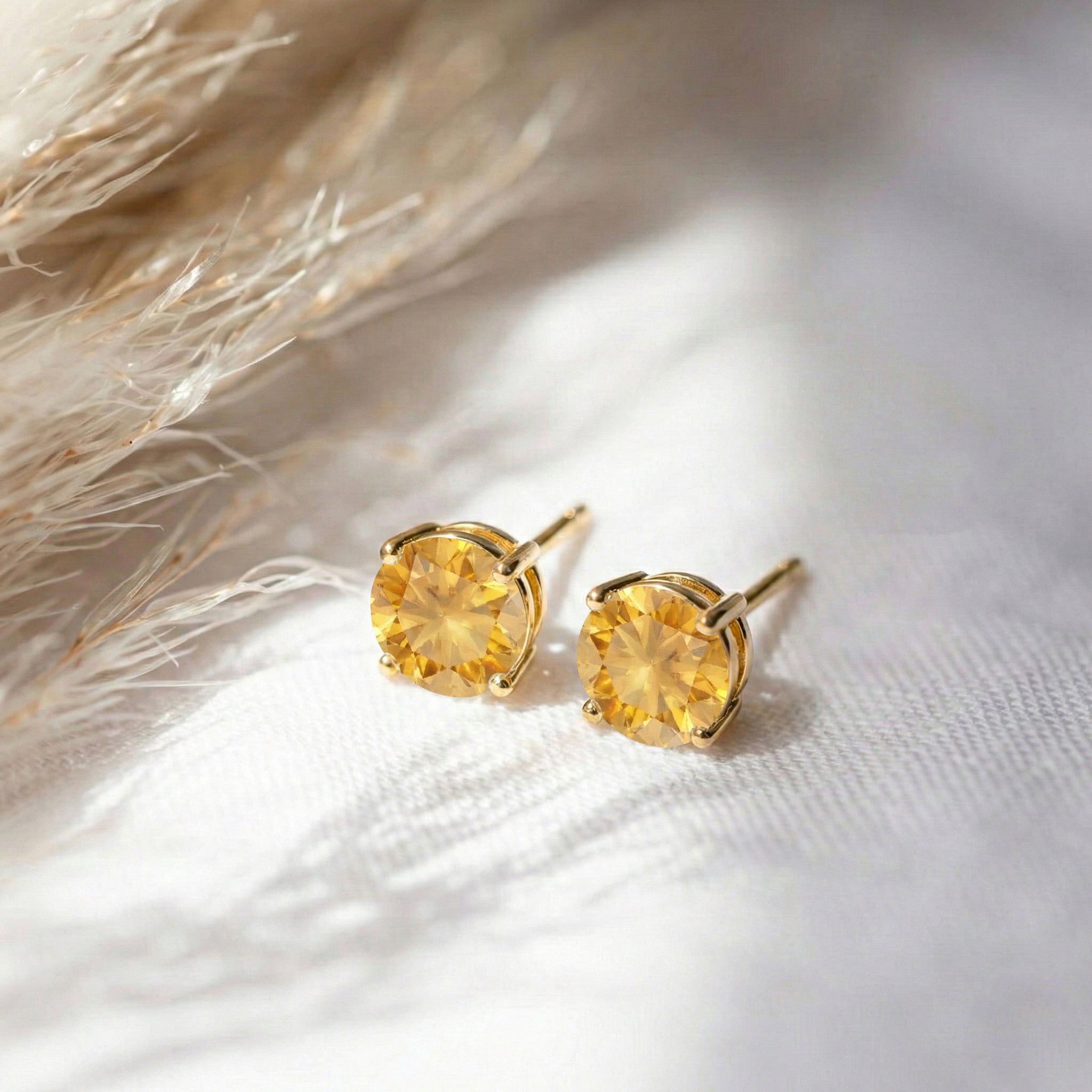 Citrine Round Stud Earrings in 925 Sterling Silver 5.15ct