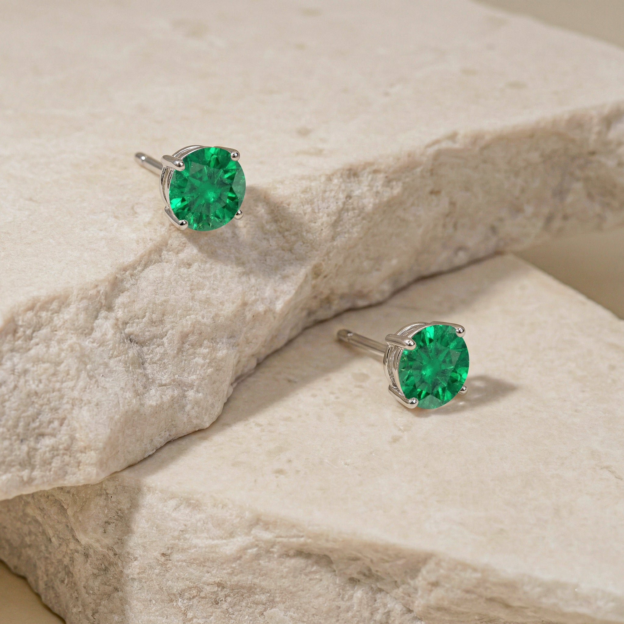 Emerald Round Stud Earrings in 925 Sterling Silver 5.15ct