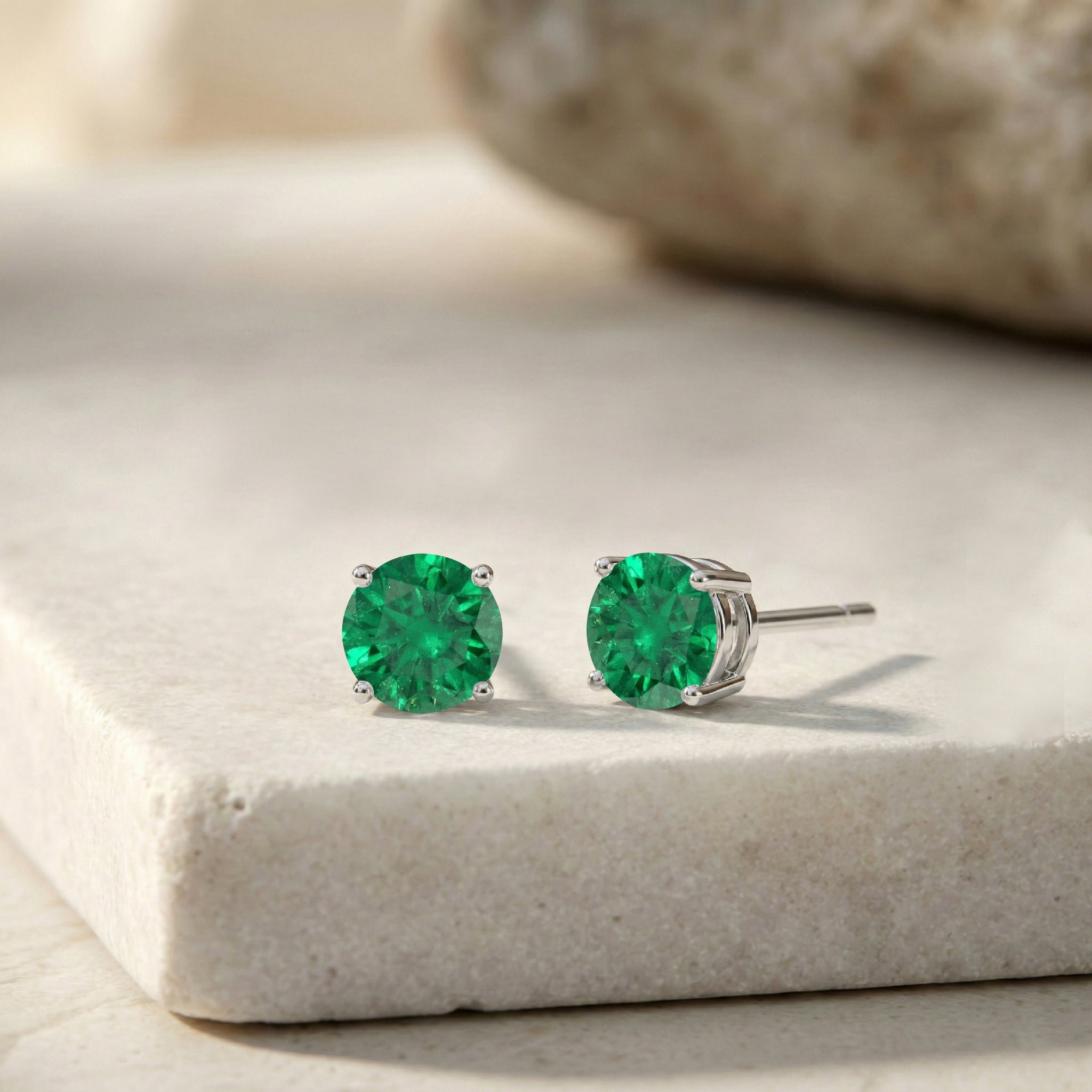 Emerald Round Stud Earrings in 925 Sterling Silver 5.15ct