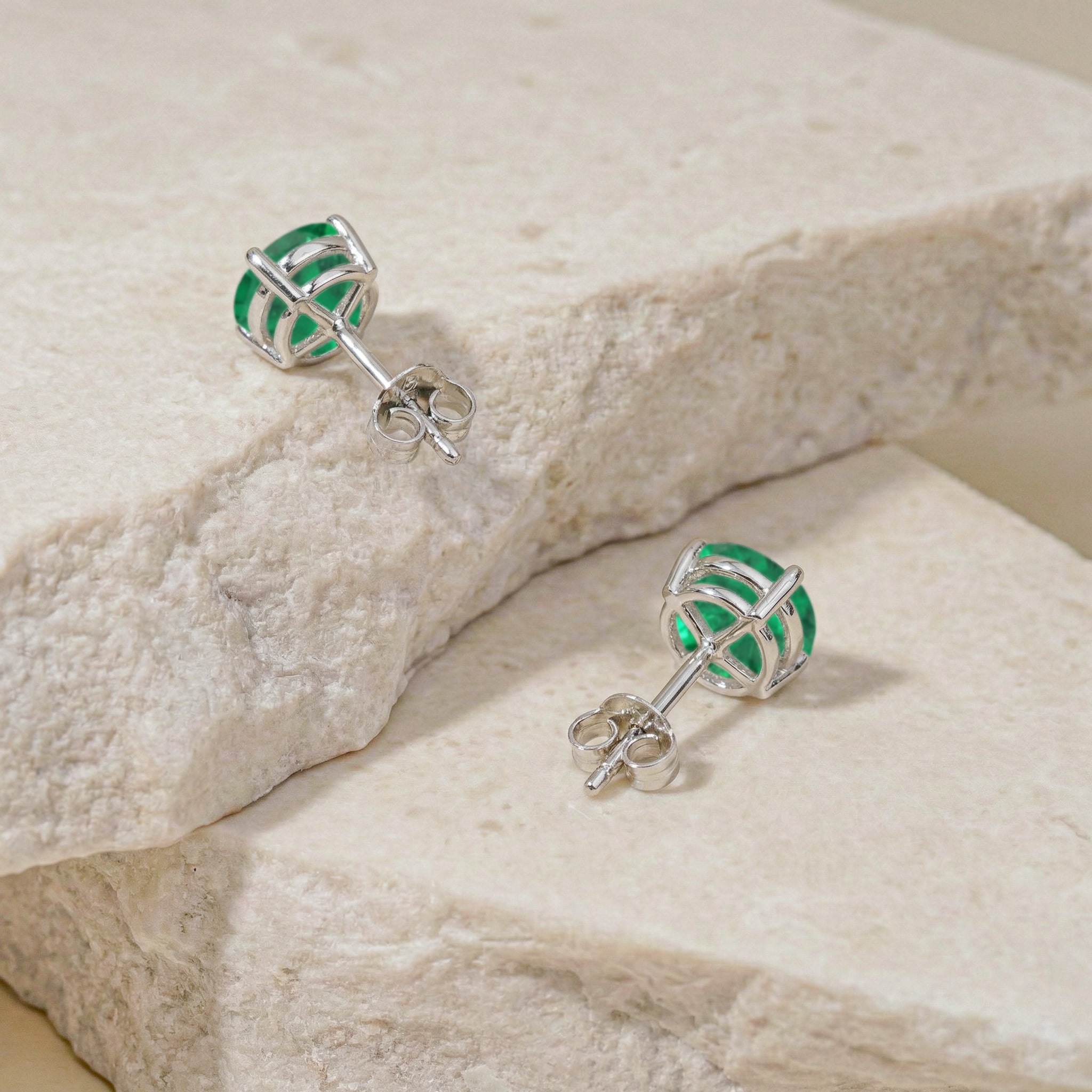Emerald Round Stud Earrings in 925 Sterling Silver 5.15ct