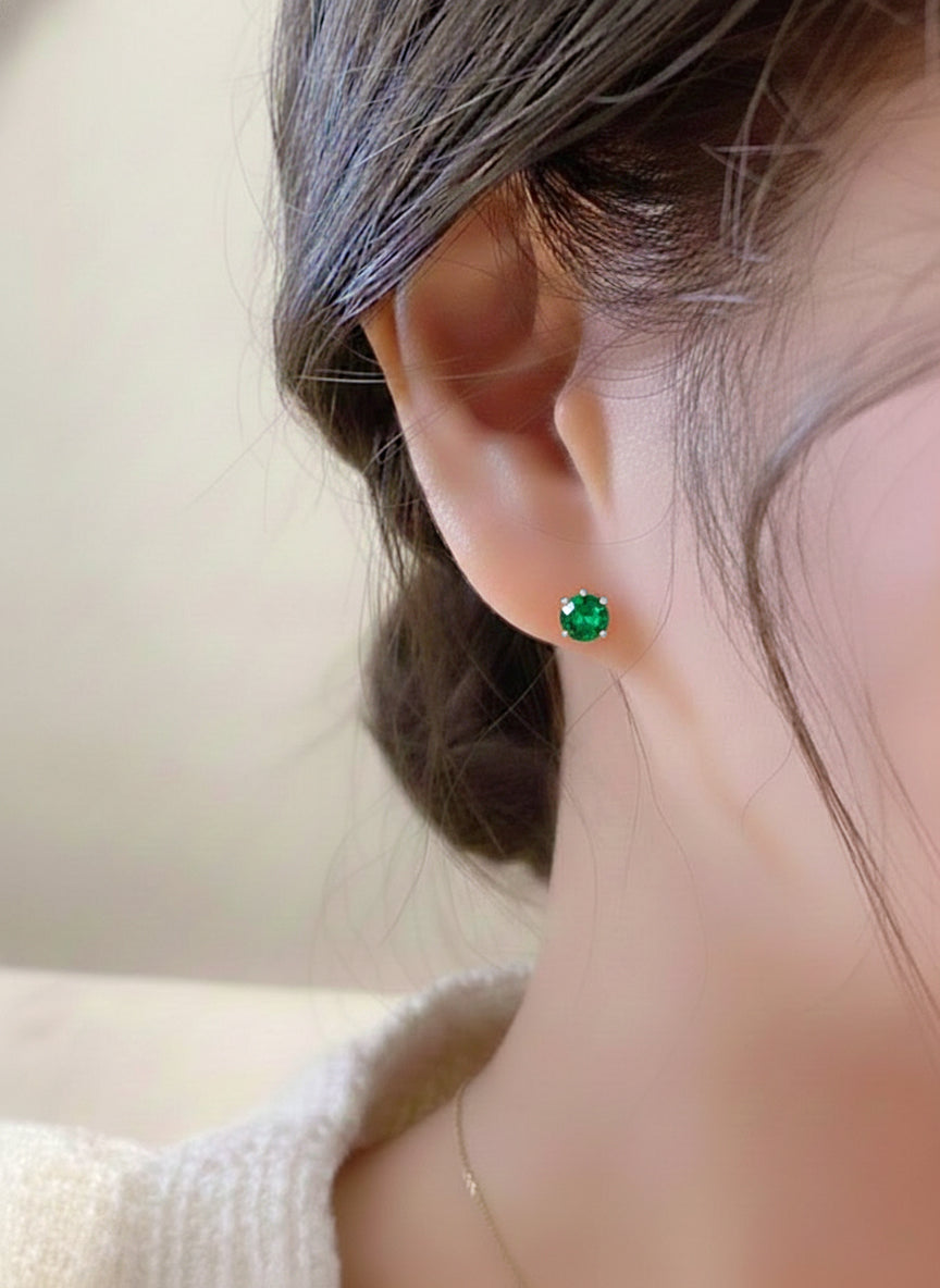 Emerald Round Stud Earrings in 925 Sterling Silver 5.15ct