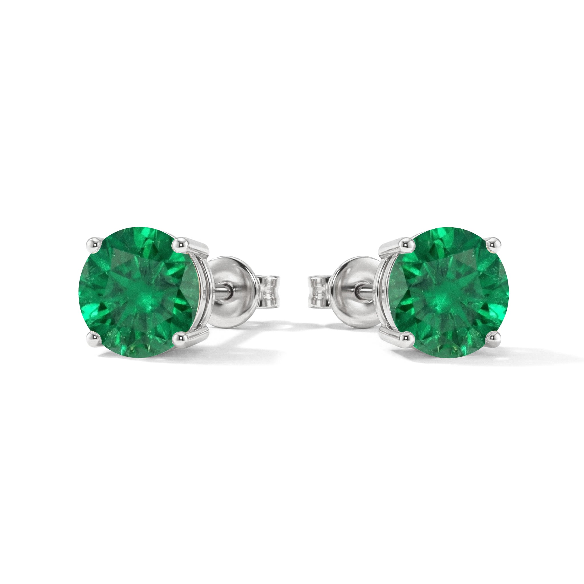 Emerald Round Stud Earrings in 925 Sterling Silver 5.15ct