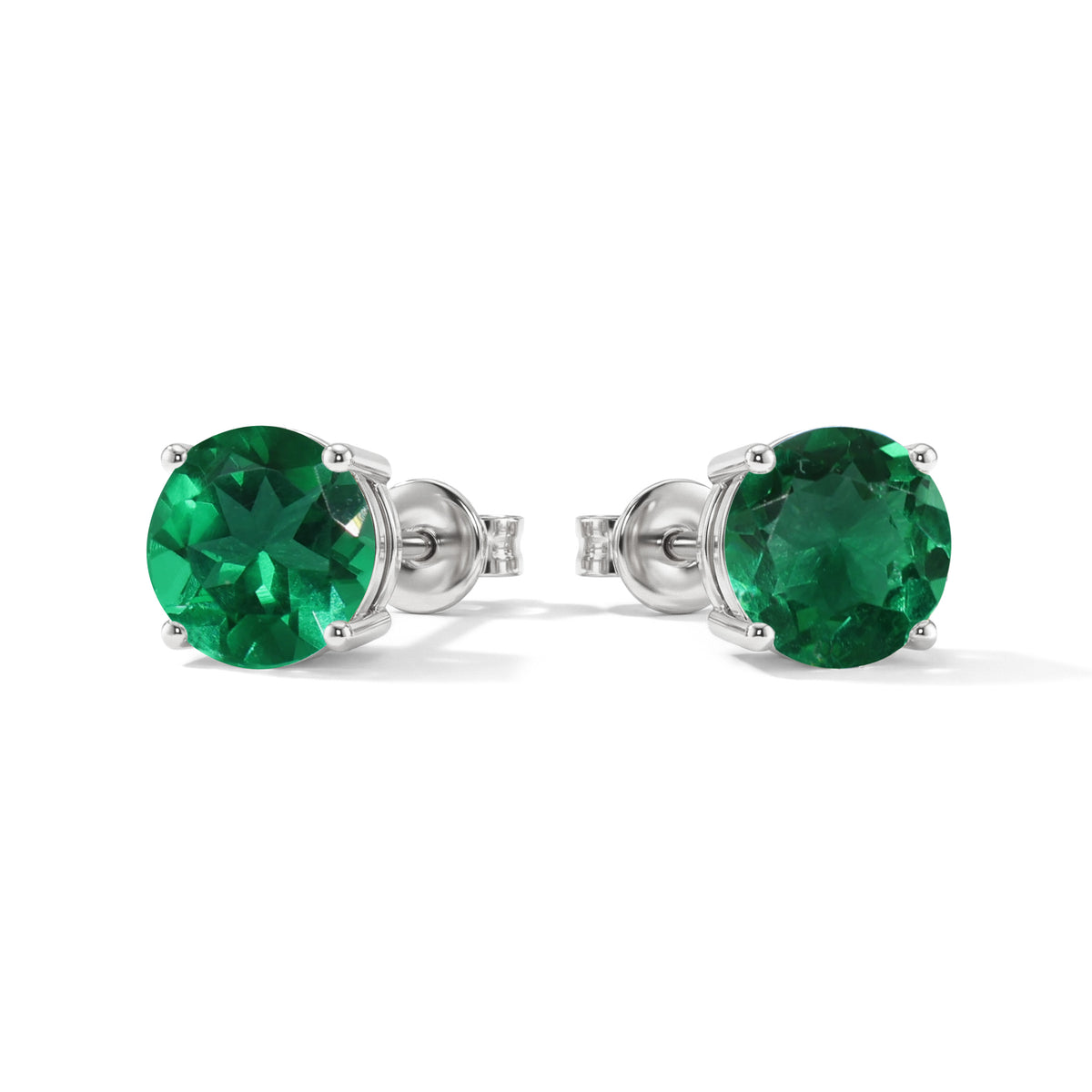 Emerald Round Stud Earrings in 925 Sterling Silver 5.15ct