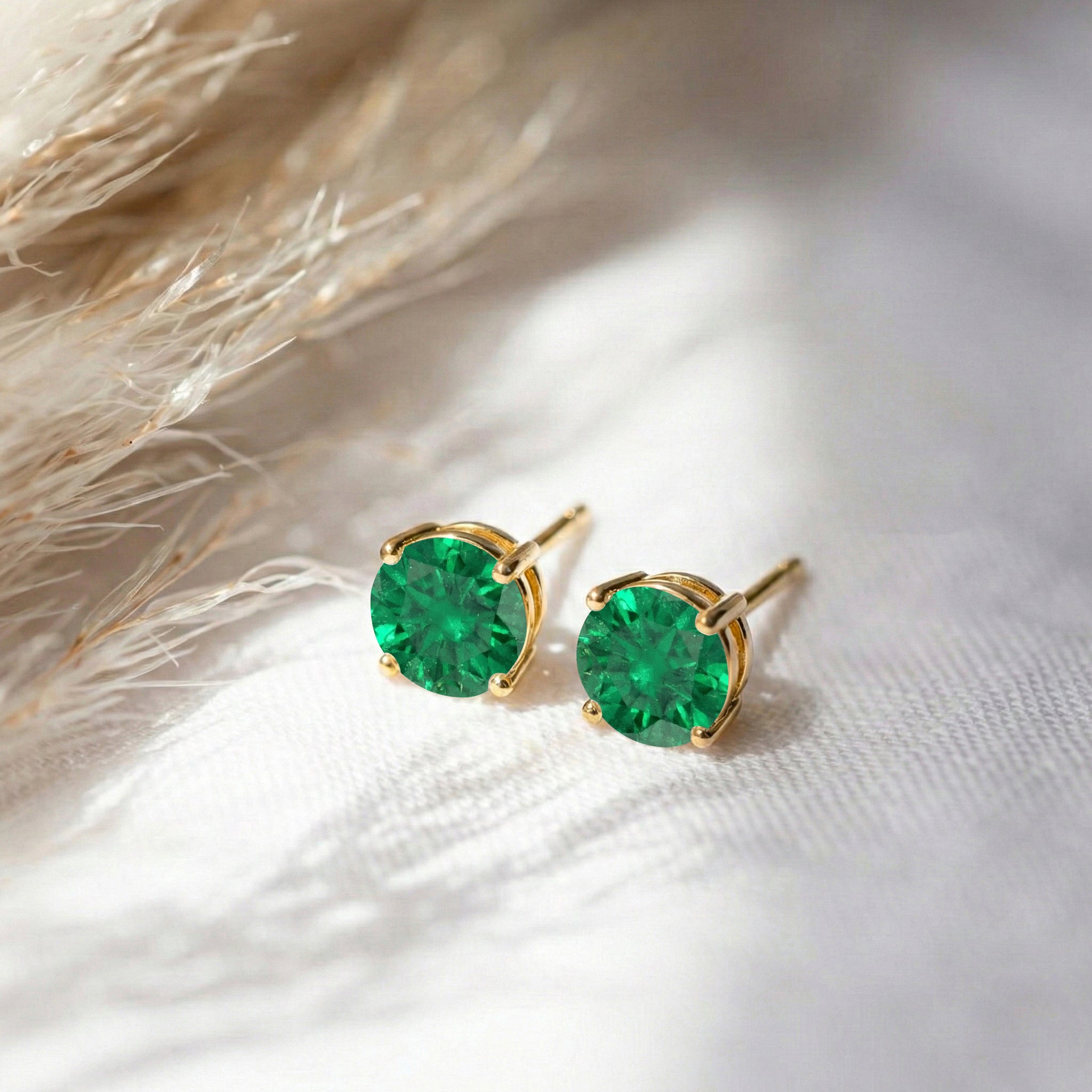 Emerald Round Stud Earrings in 925 Sterling Silver 5.15ct