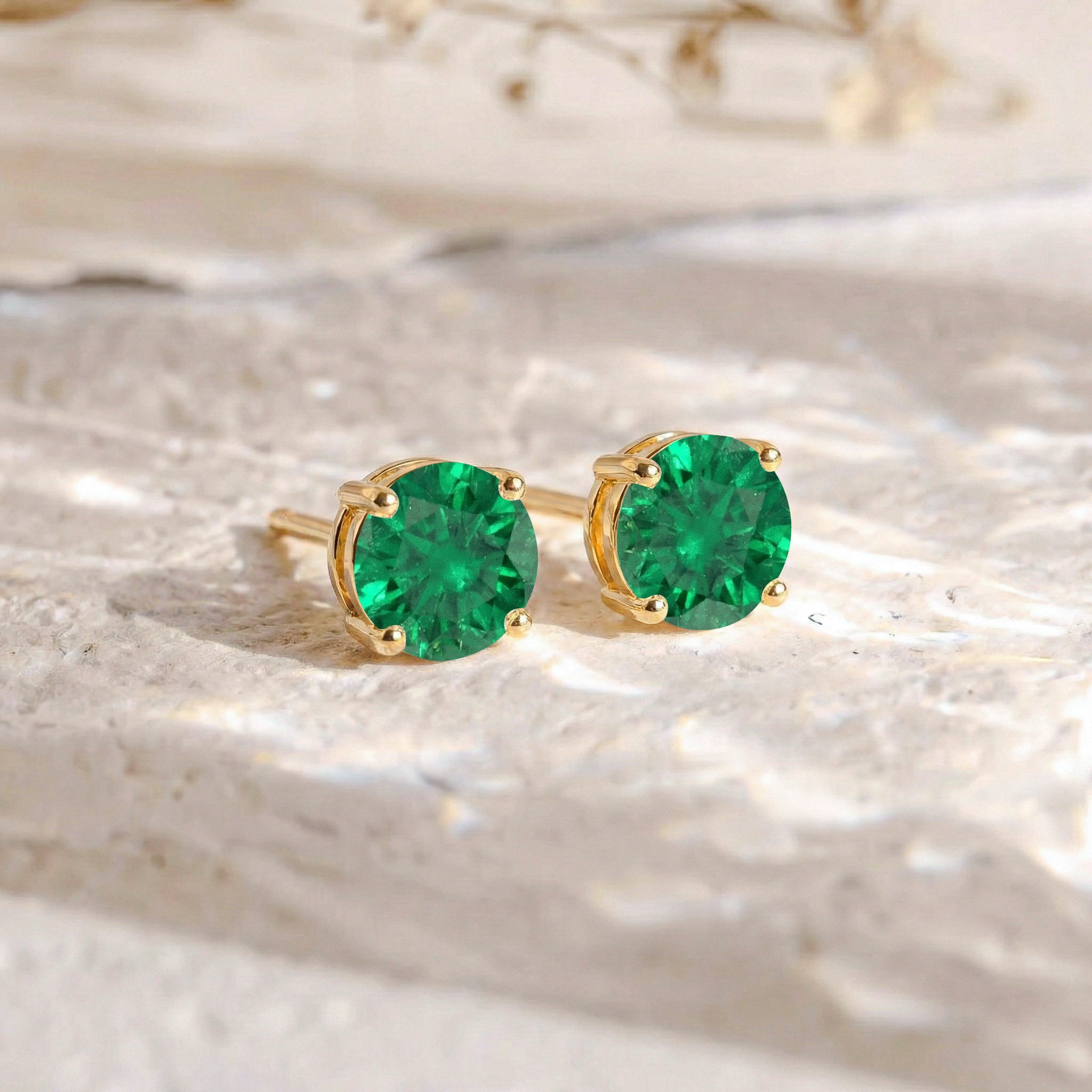 Emerald Round Stud Earrings in 925 Sterling Silver 5.15ct
