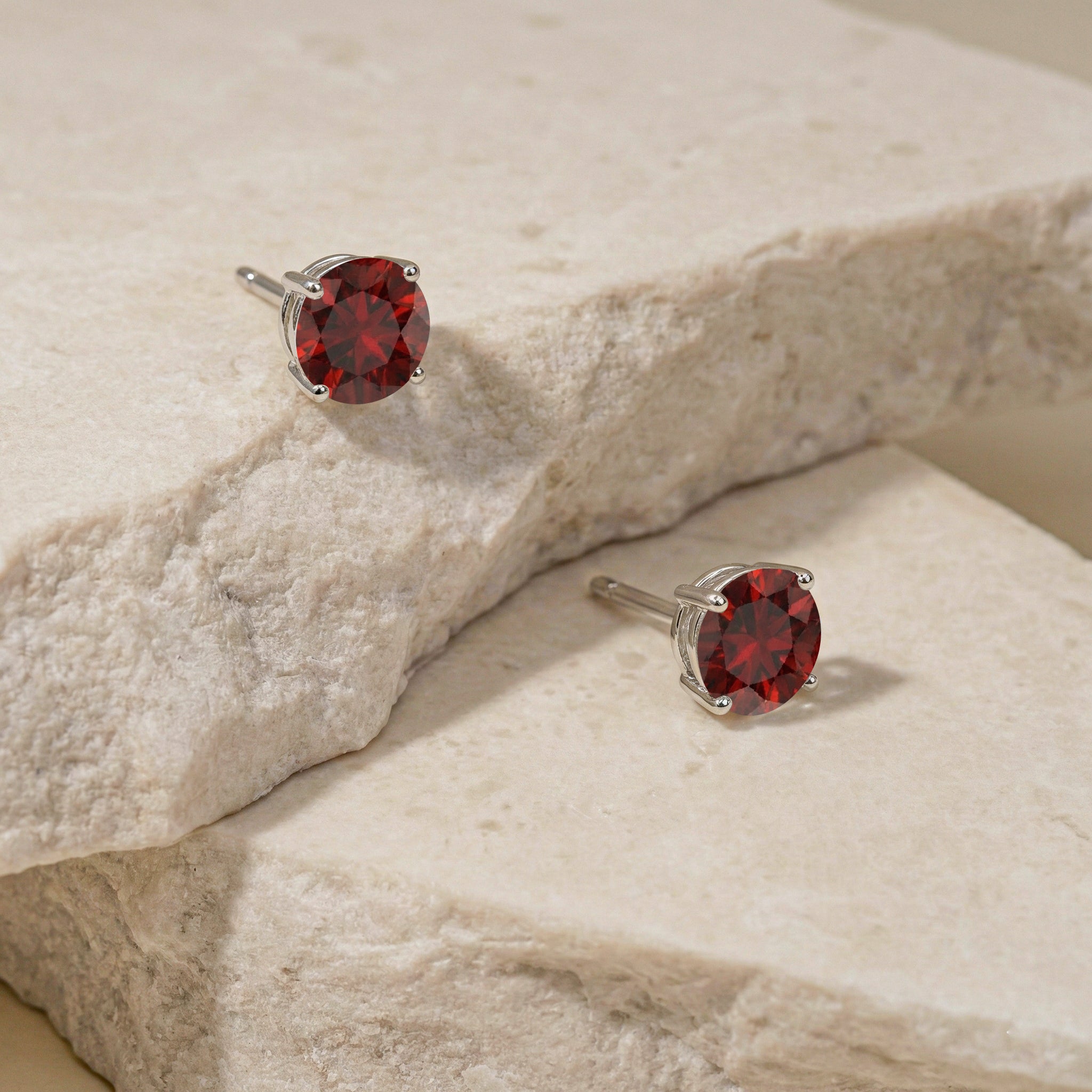 Garnet Round Stud Earrings in 925 Sterling Silver 5.15ct