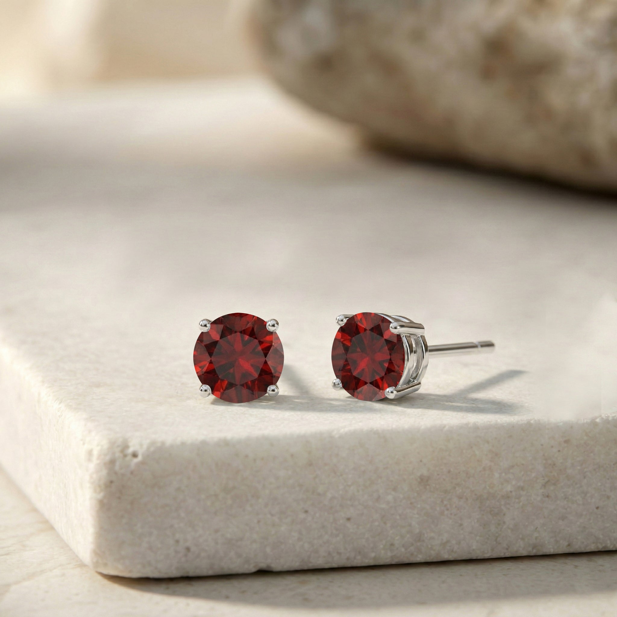 Garnet Round Stud Earrings in 925 Sterling Silver 5.15ct