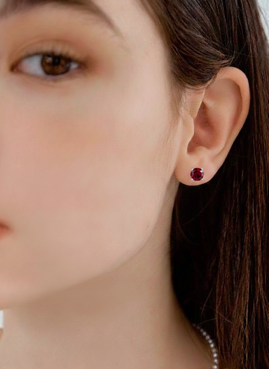 Garnet Round Stud Earrings in 925 Sterling Silver 5.15ct