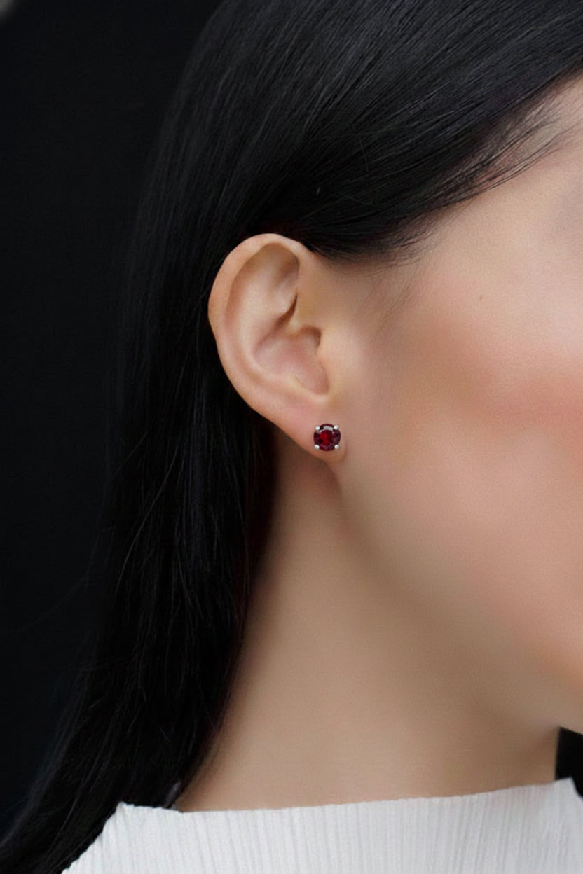Garnet Round Stud Earrings in 925 Sterling Silver 5.15ct