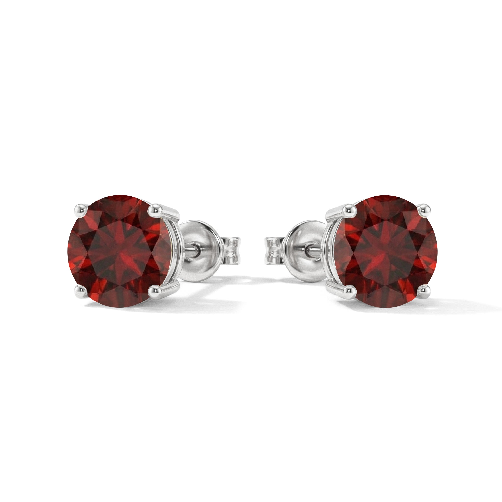 Round garnet stud earrings elegant silver design