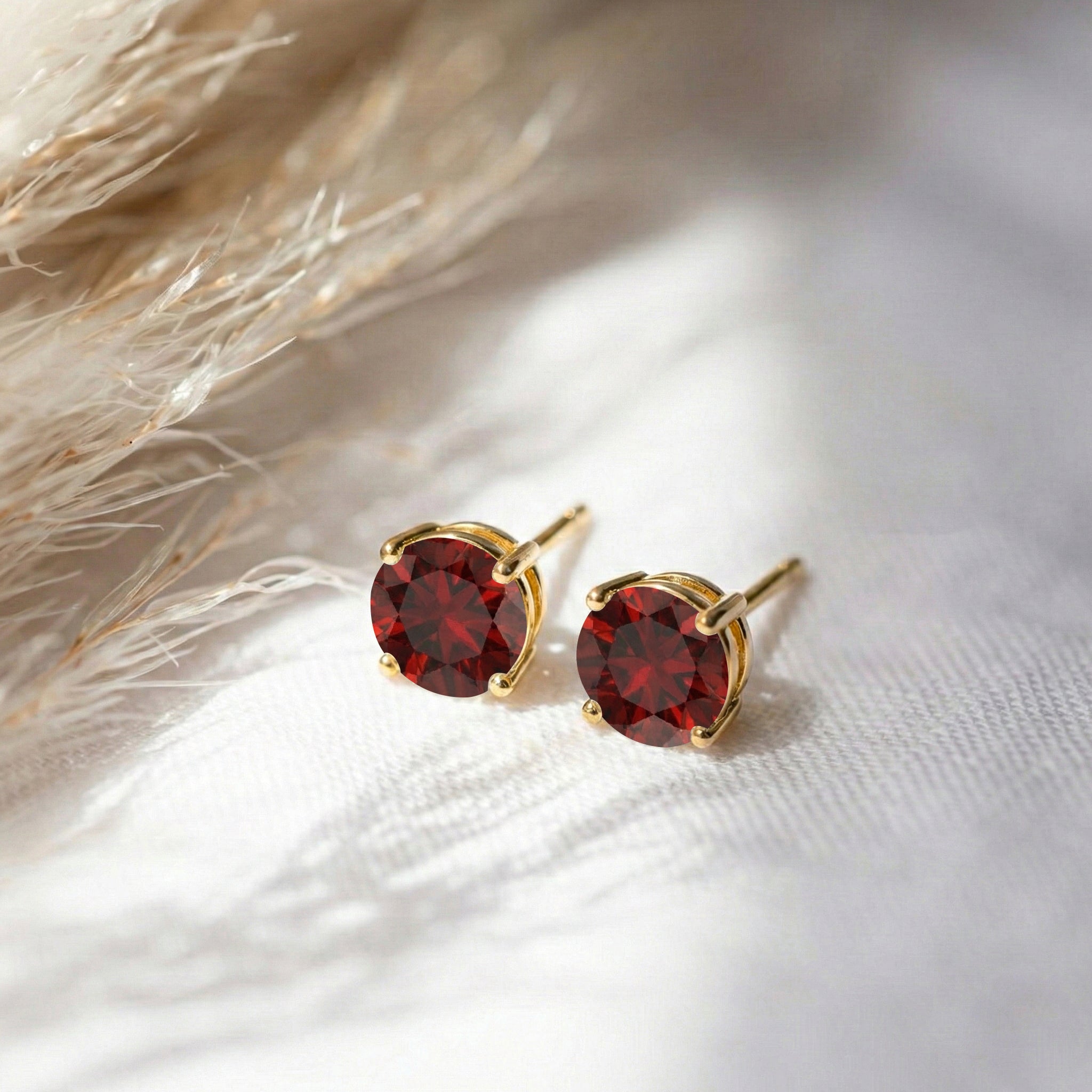 Garnet Round Stud Earrings in 925 Sterling Silver 5.15ct