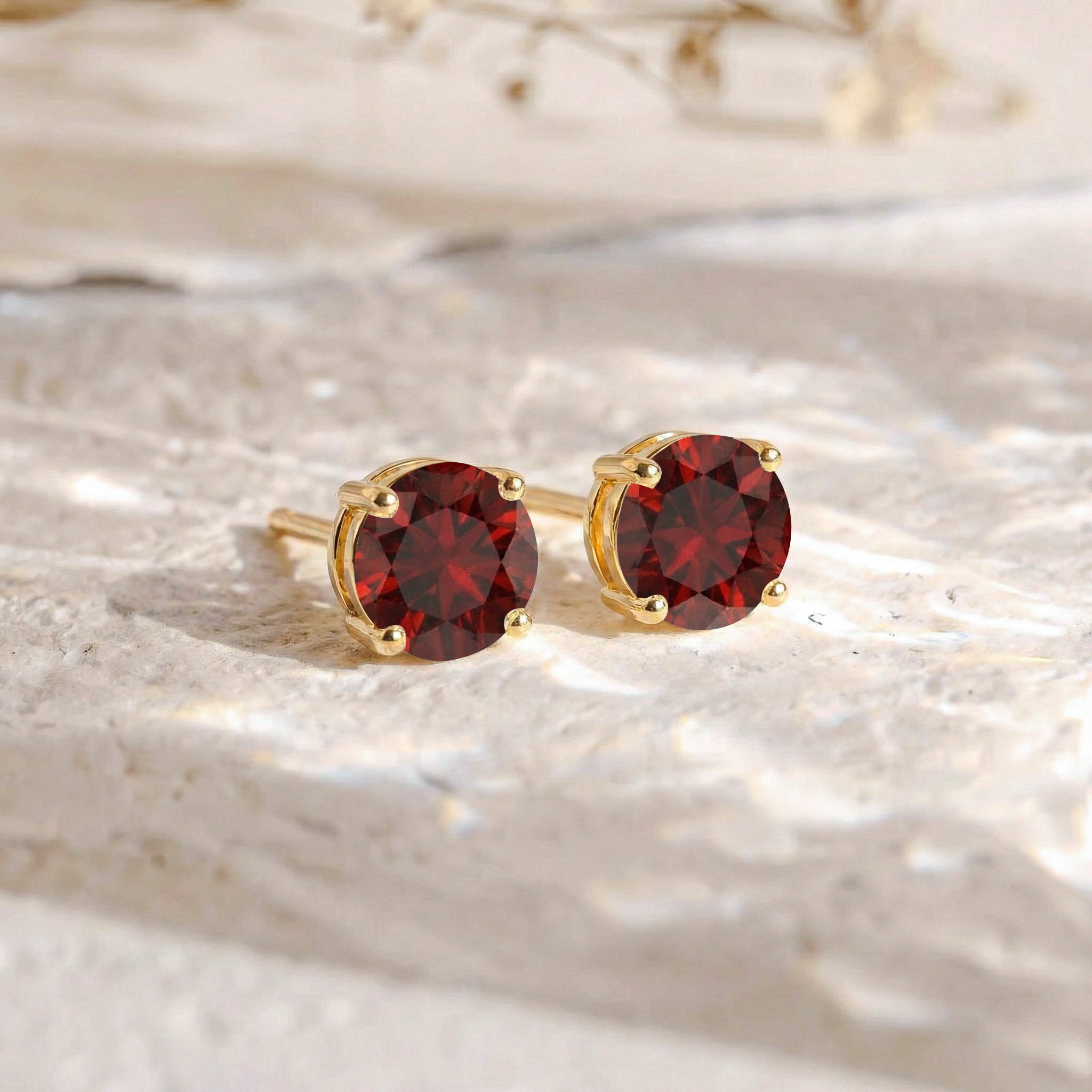 Garnet Round Stud Earrings in 925 Sterling Silver 5.15ct