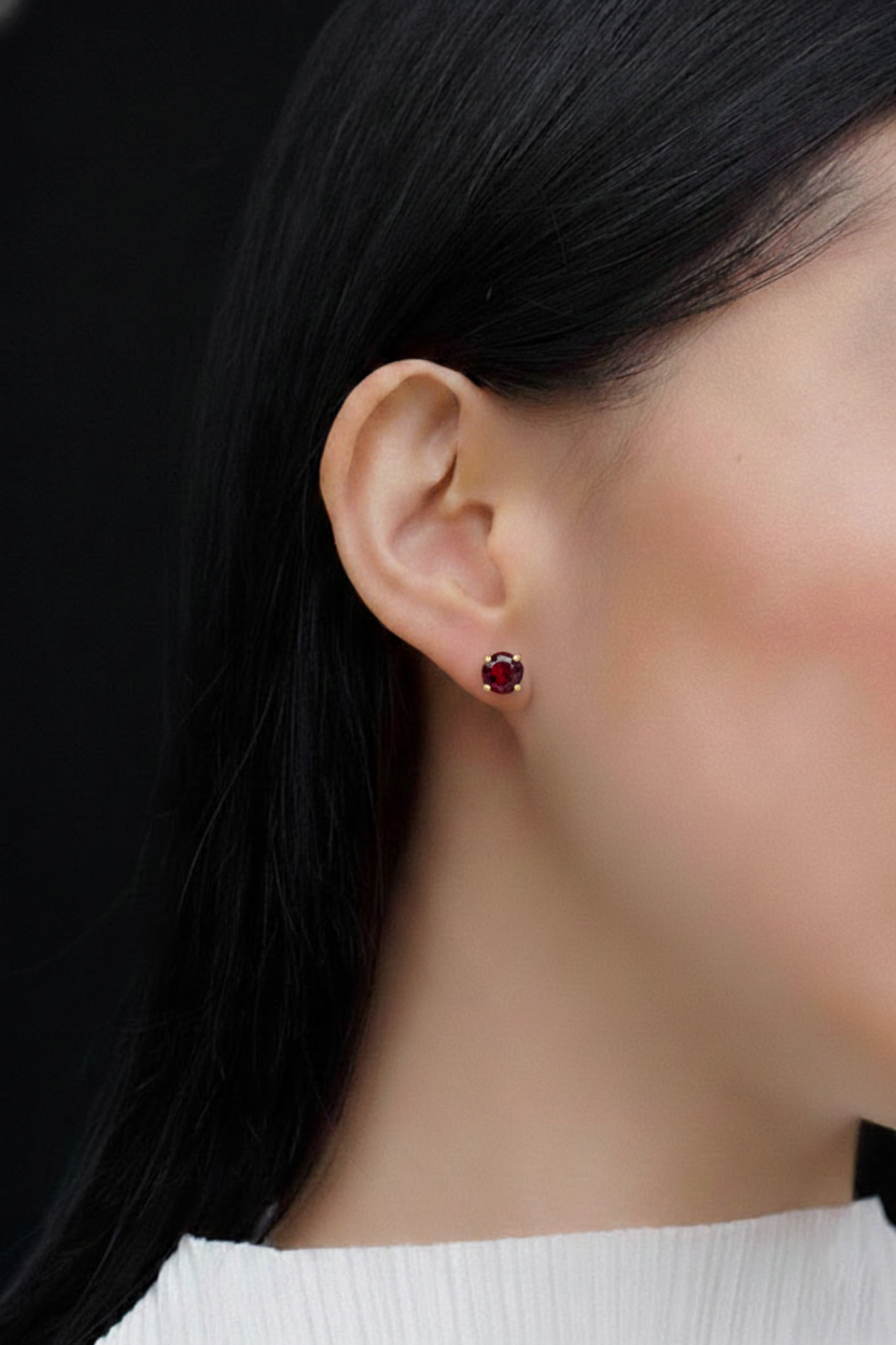 Garnet Round Stud Earrings in 925 Sterling Silver 5.15ct