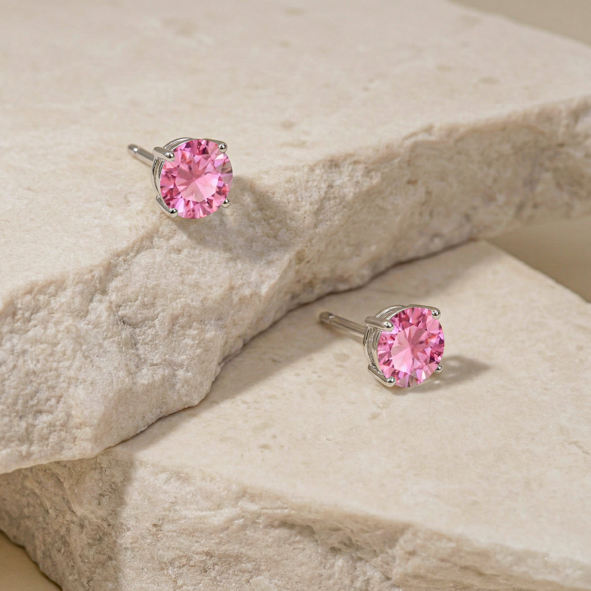 Pink tourmaline Round Stud Earrings in 925 Sterling Silver 5.15ct