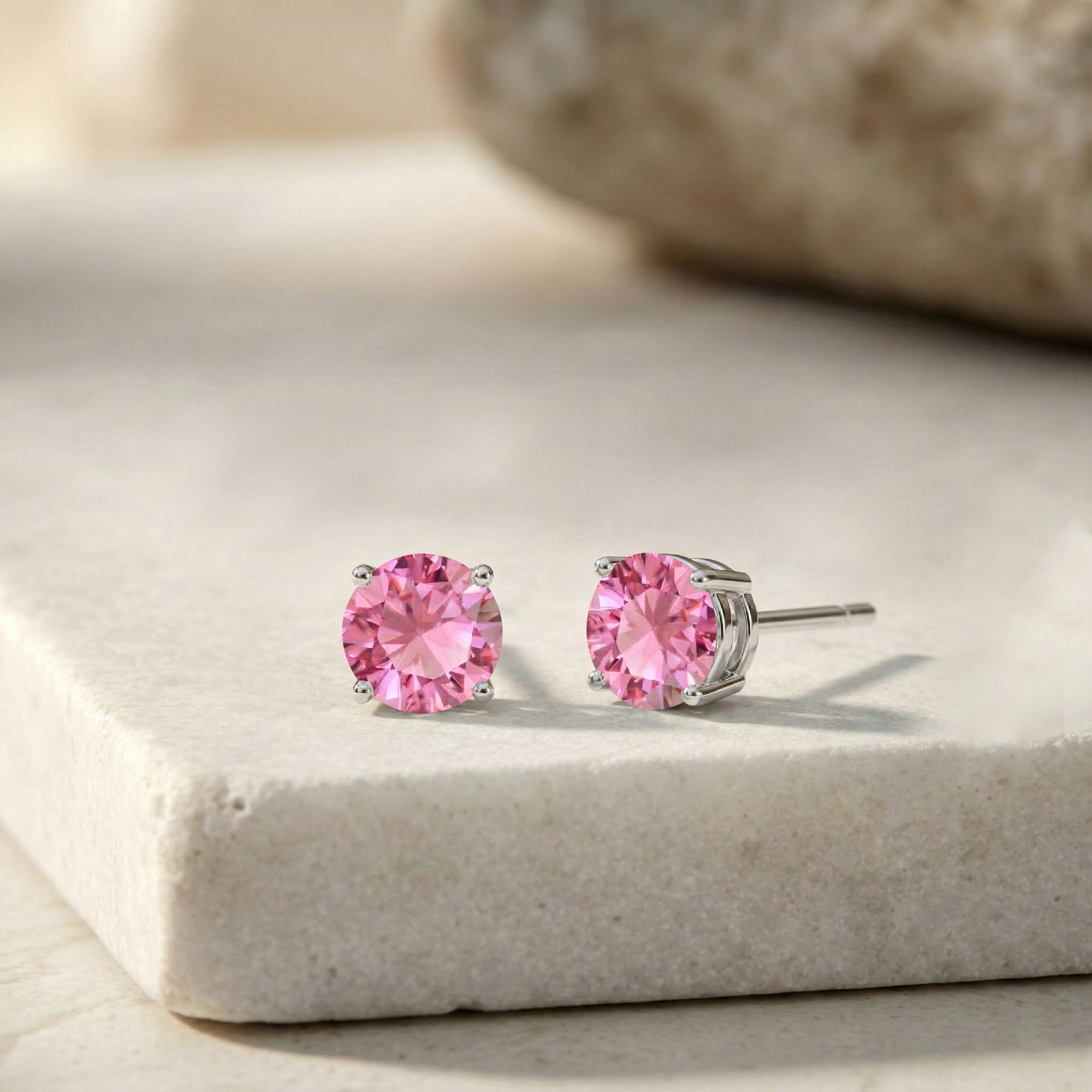 Pink tourmaline Round Stud Earrings in 925 Sterling Silver 5.15ct