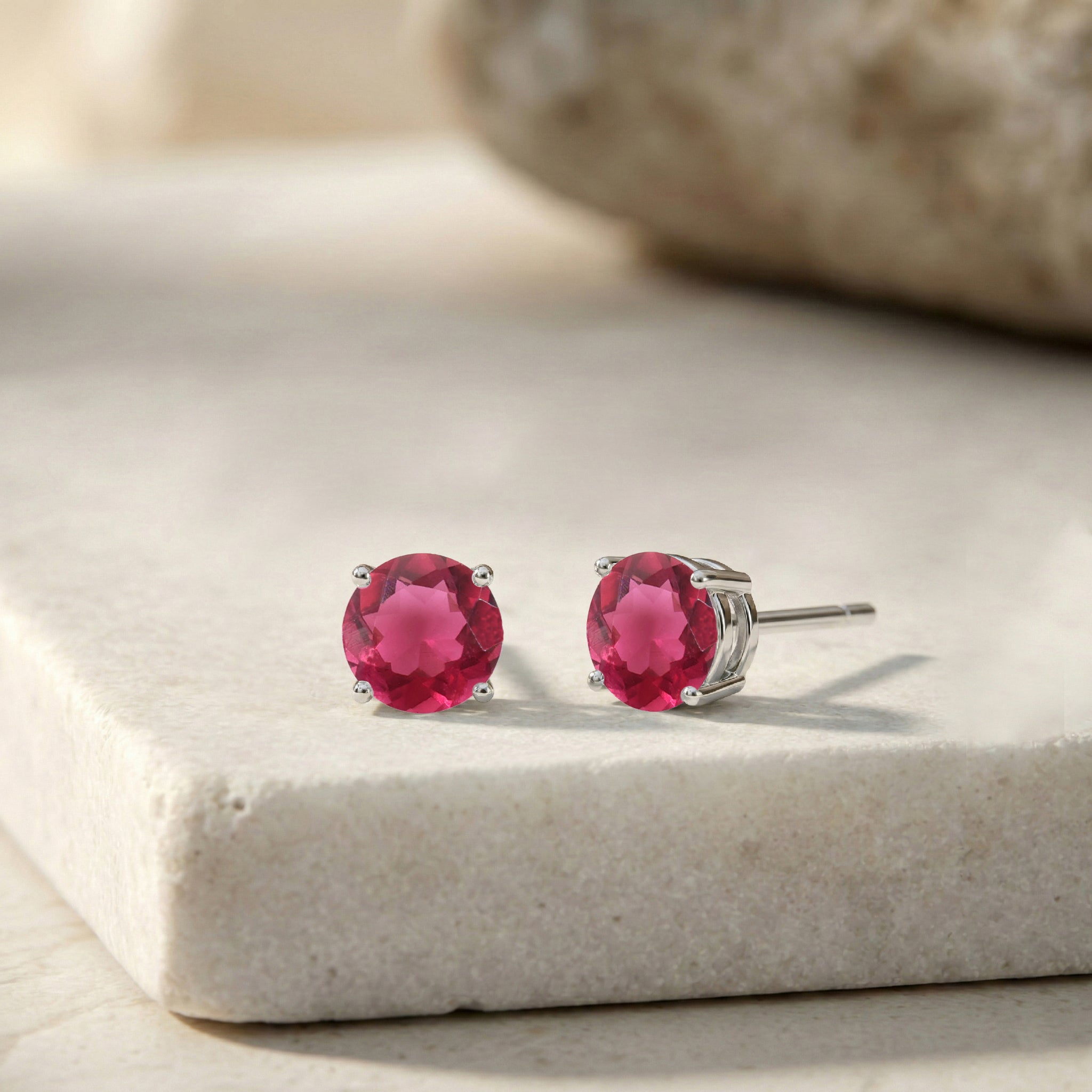 Pink tourmaline Round Stud Earrings in 925 Sterling Silver 5.15ct