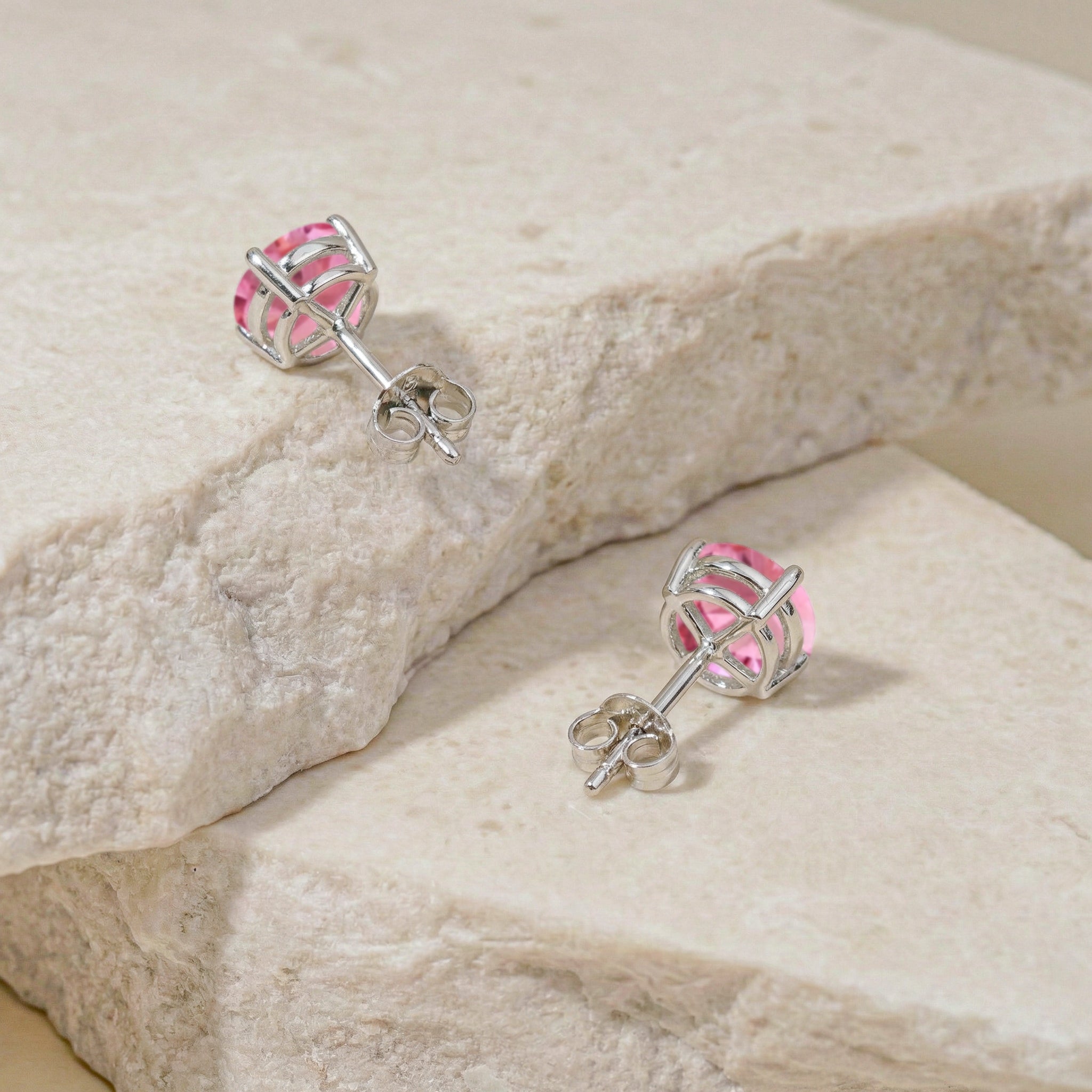 Pink tourmaline Round Stud Earrings in 925 Sterling Silver 5.15ct