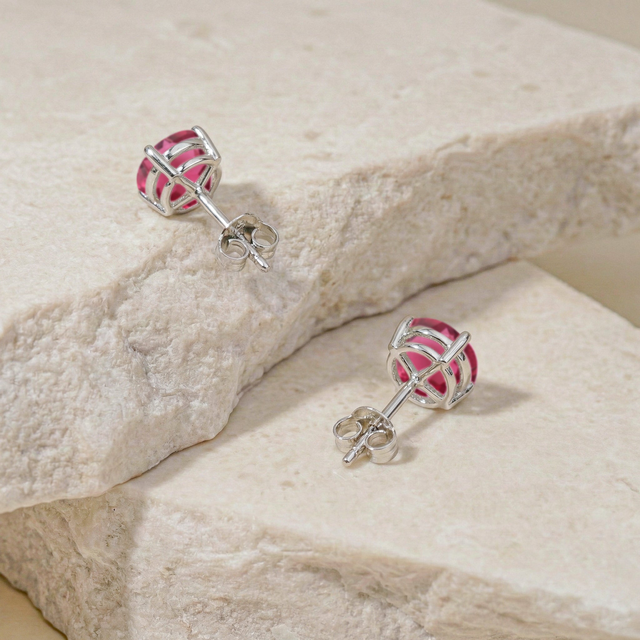 Pink tourmaline Round Stud Earrings in 925 Sterling Silver 5.15ct