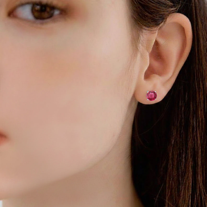 Pink tourmaline Round Stud Earrings in 925 Sterling Silver 5.15ct