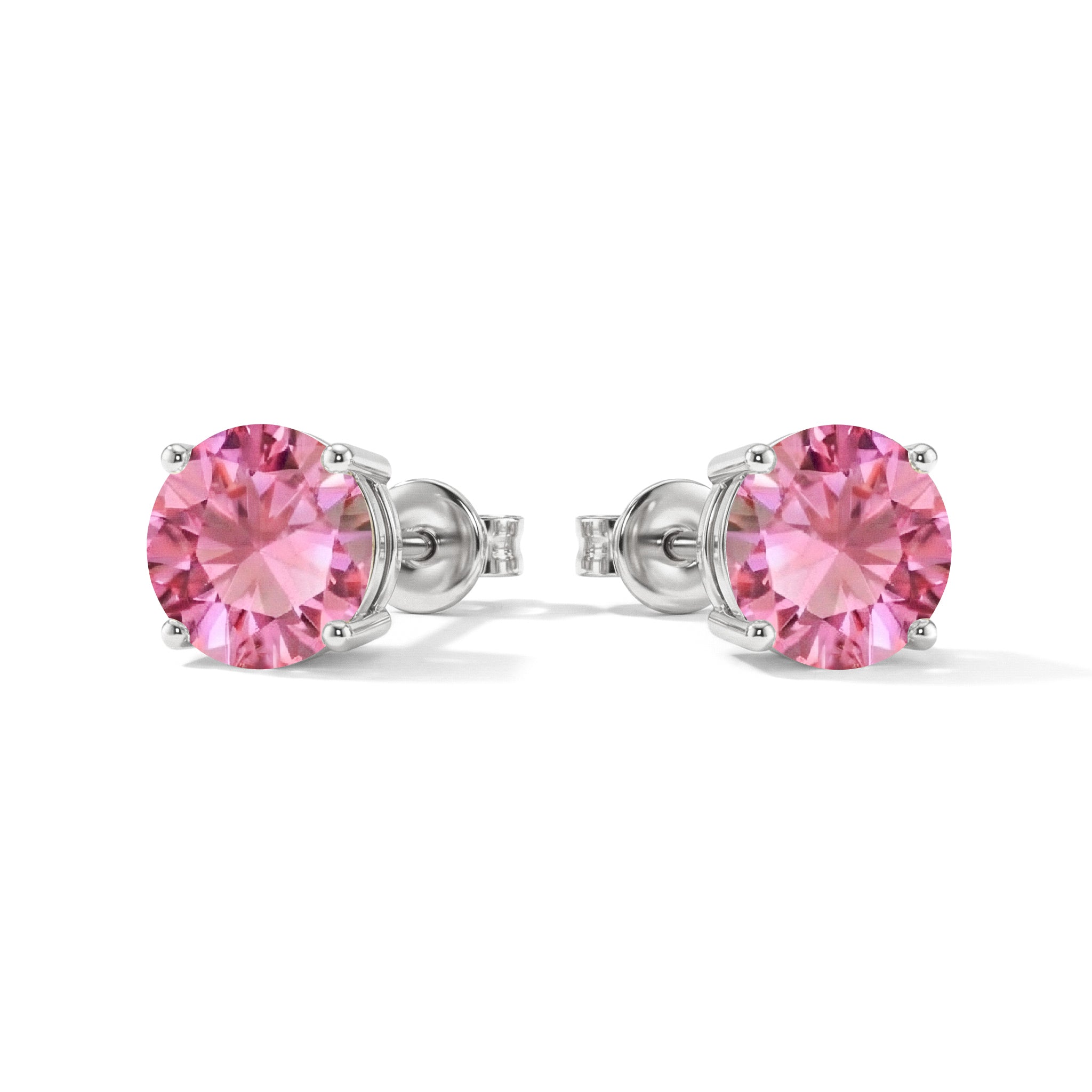 Pink tourmaline Round Stud Earrings in 925 Sterling Silver 5.15ct