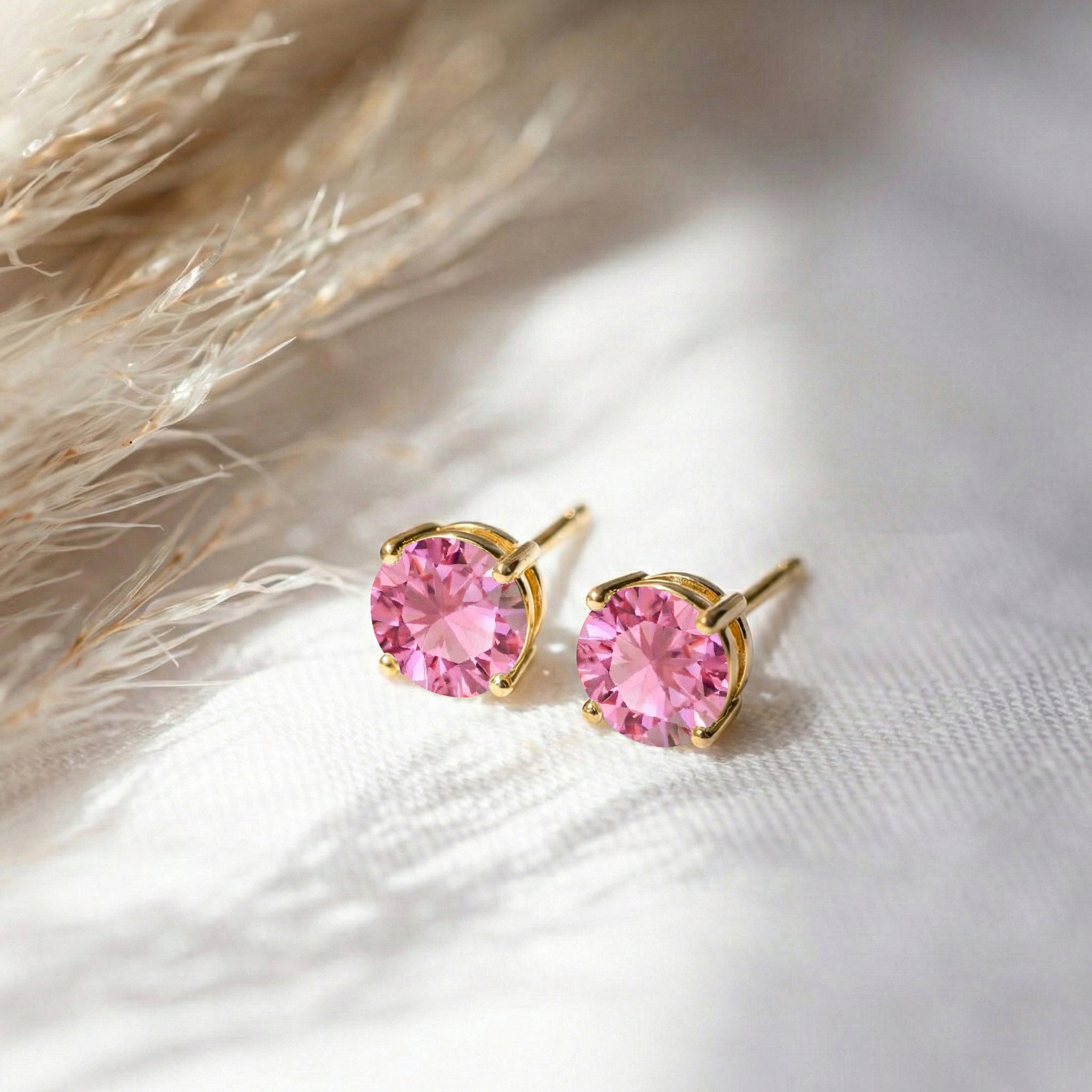 Pink tourmaline Round Stud Earrings in 925 Sterling Silver 5.15ct