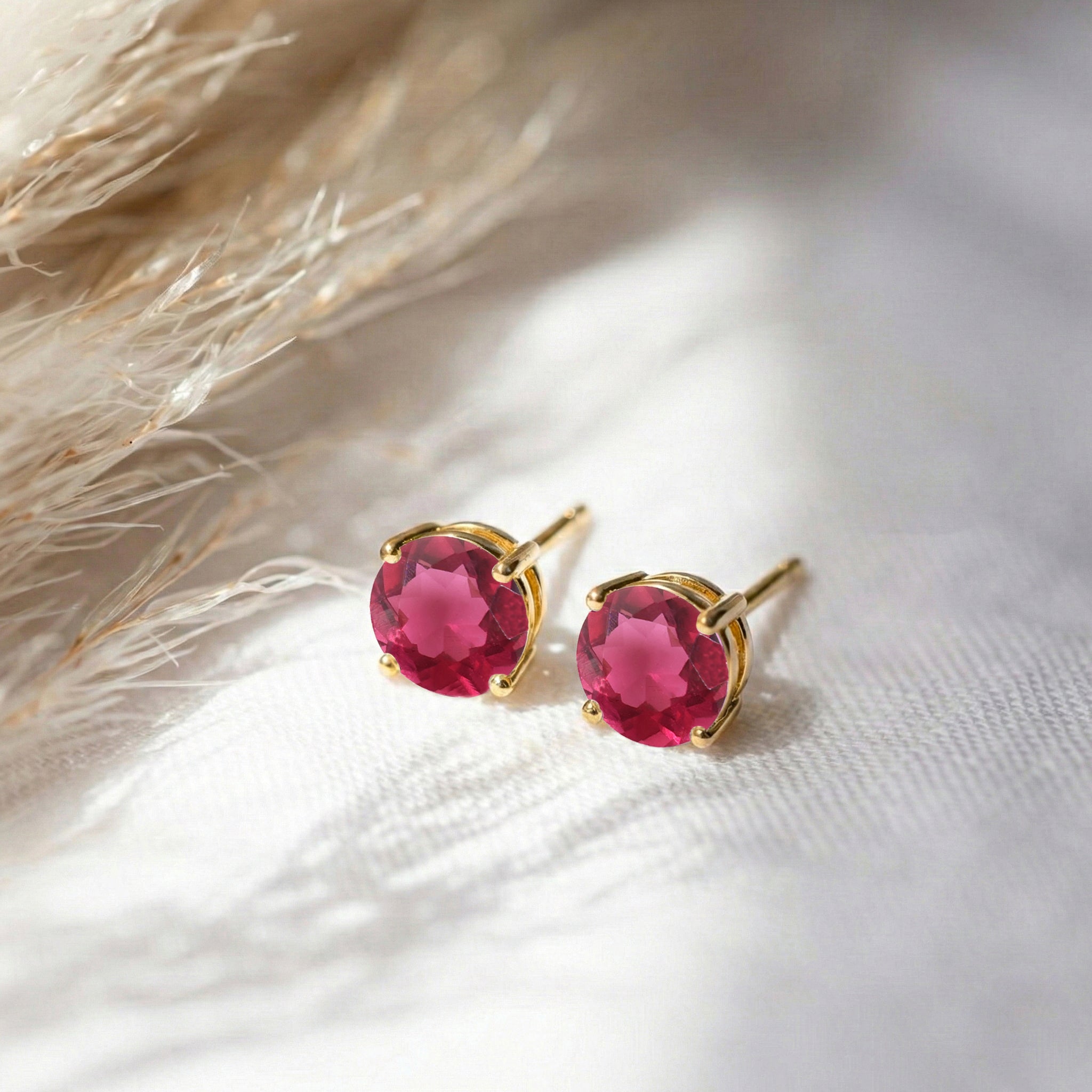 Pink tourmaline Round Stud Earrings in 925 Sterling Silver 5.15ct