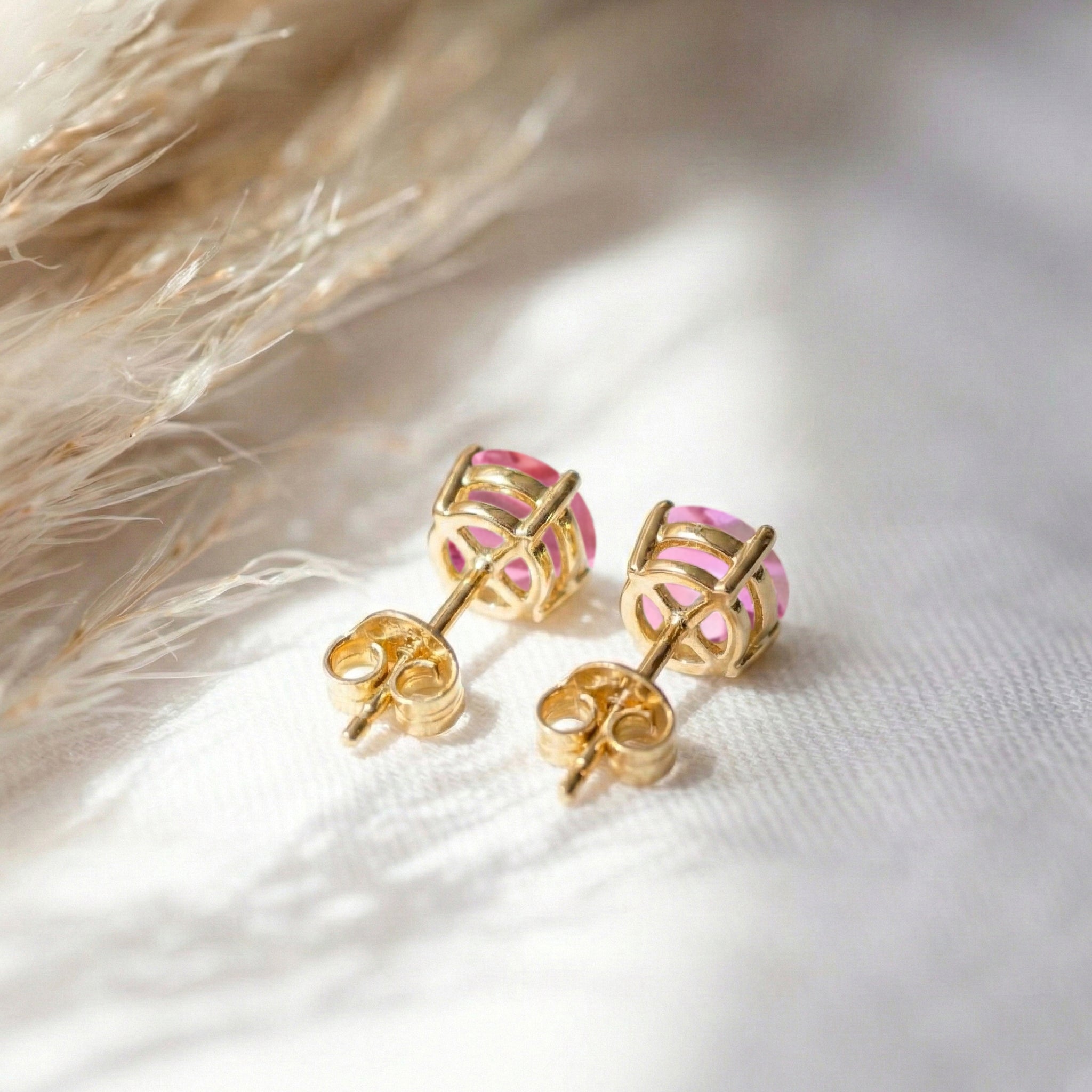 Pink tourmaline Round Stud Earrings in 925 Sterling Silver 5.15ct