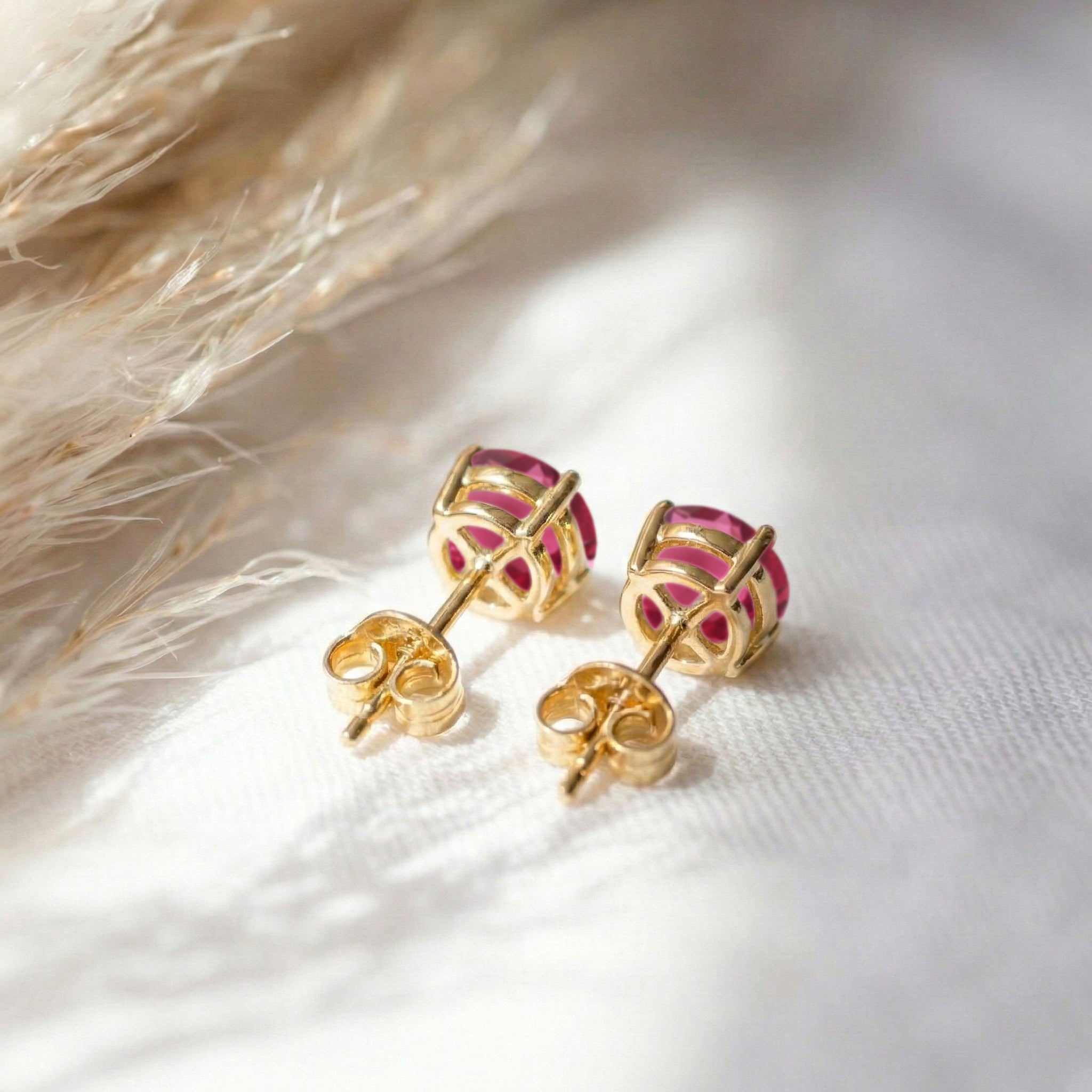 Pink tourmaline Round Stud Earrings in 925 Sterling Silver 5.15ct