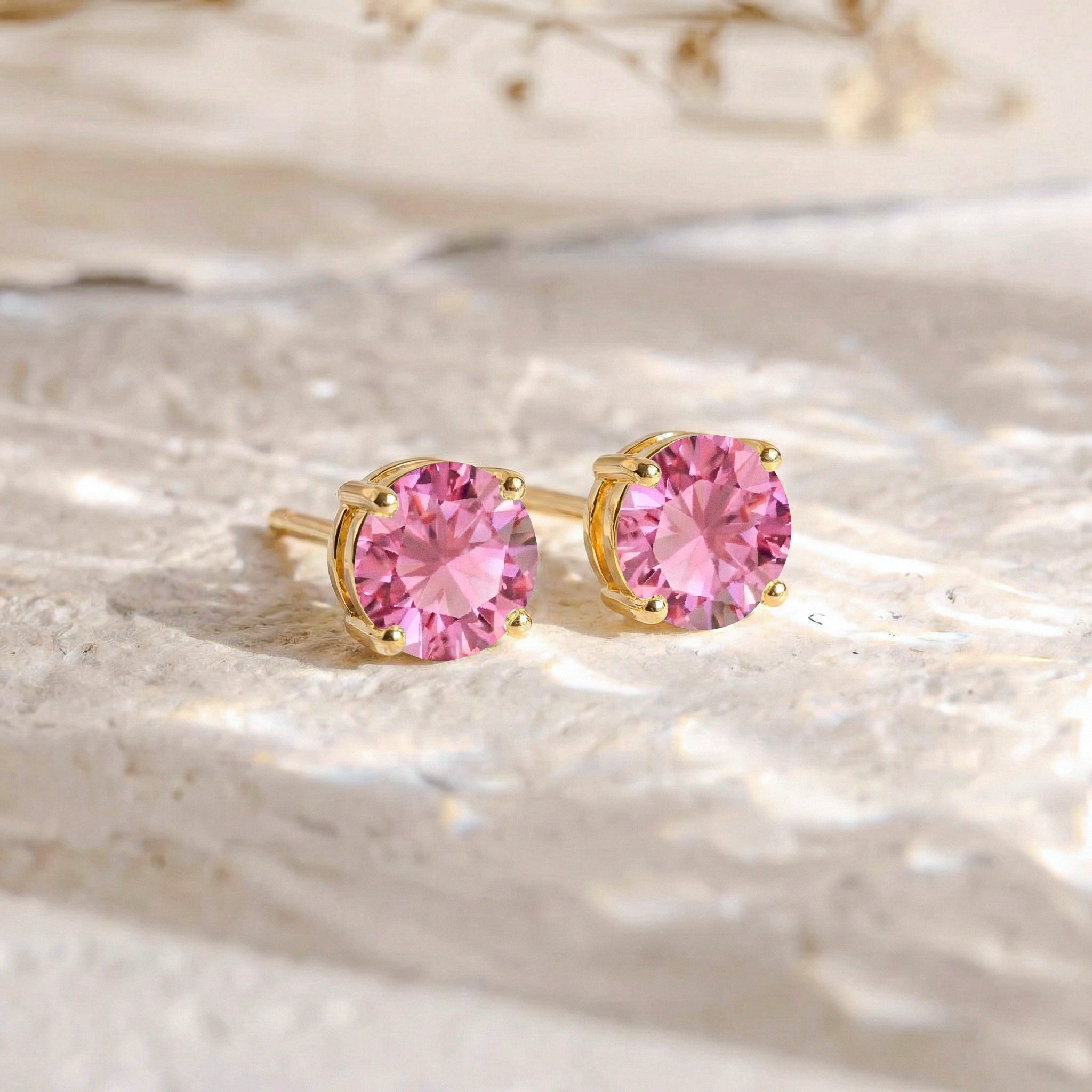 Pink tourmaline Round Stud Earrings in 925 Sterling Silver 5.15ct